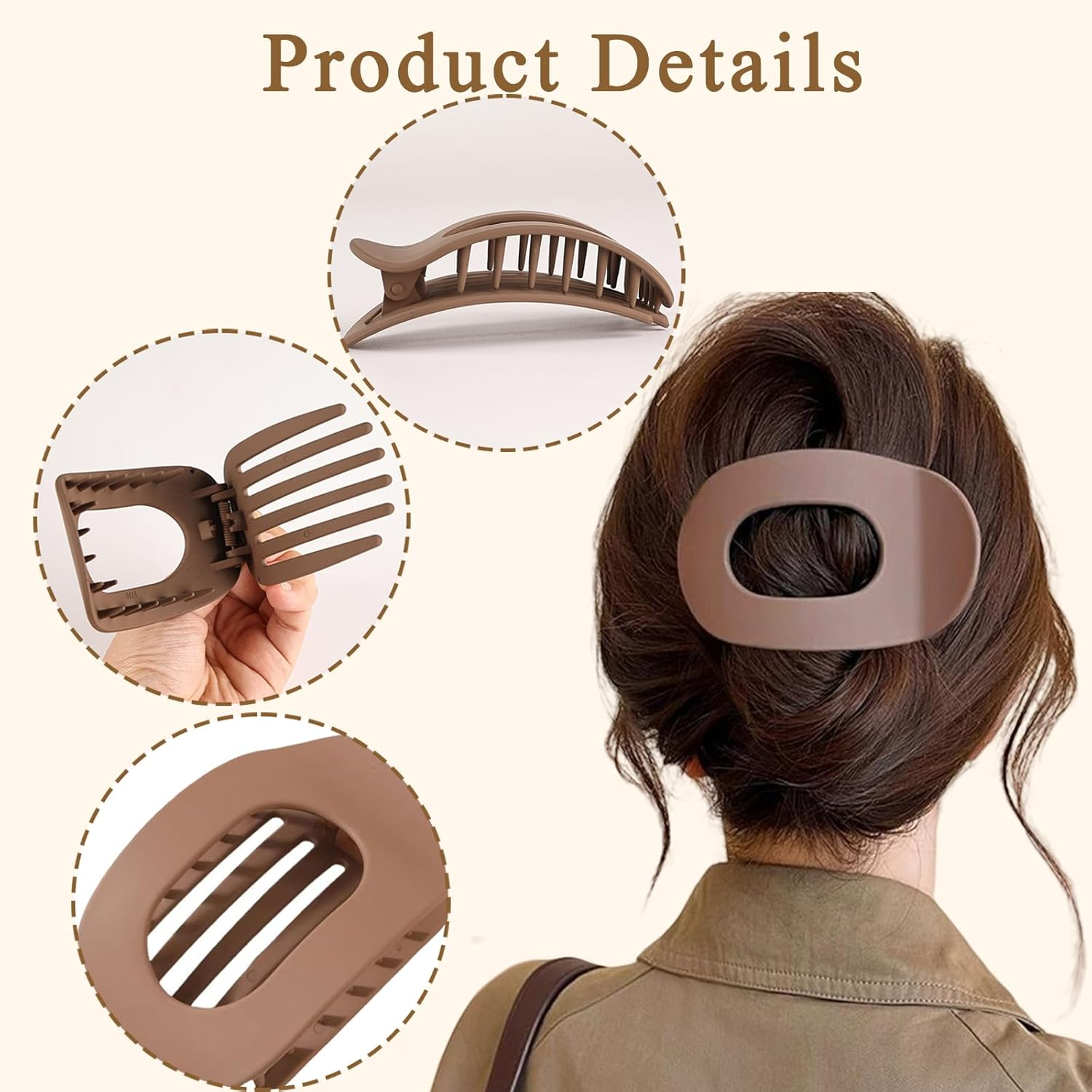 SSKHE Flat Claw Clips, Stylish Neutral Color Hair Barrettes, round Lay down Hair Clip for Thick Hair and Thin Hairs, Matte Large Duck Billed Design, Durable, Lightweight and Non-Slip(5Pcs) image number 5