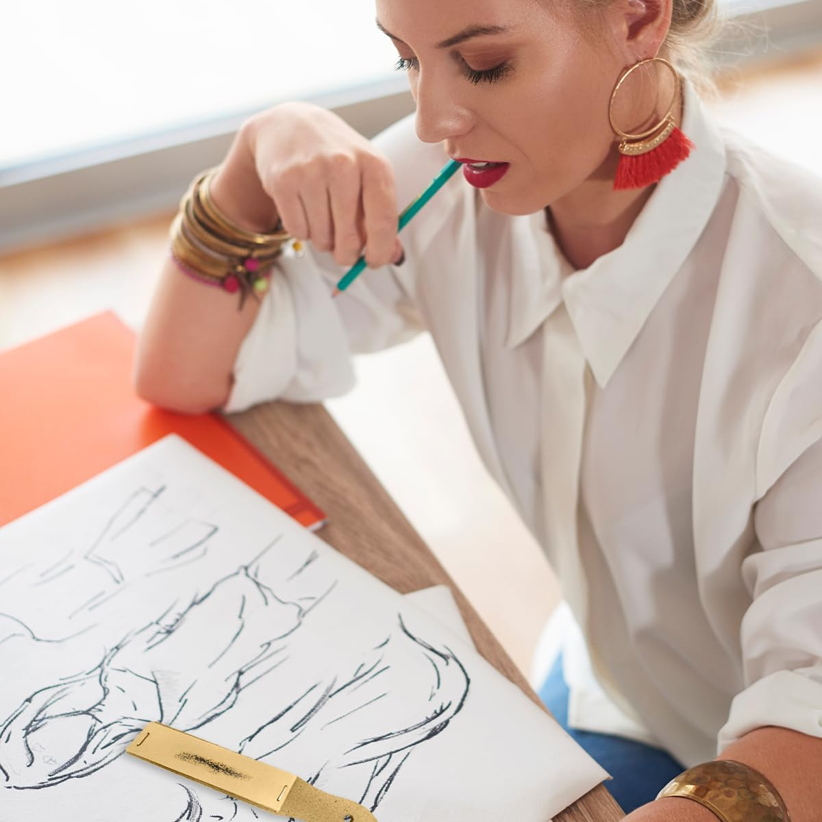 TEAONE Pencil Sanding Block, 2 PCS Charcoal Sandpaper for Charcoal Pencils, Pastel Sticks (16 X 3Cm/6.29 X 1.18In) image number 2