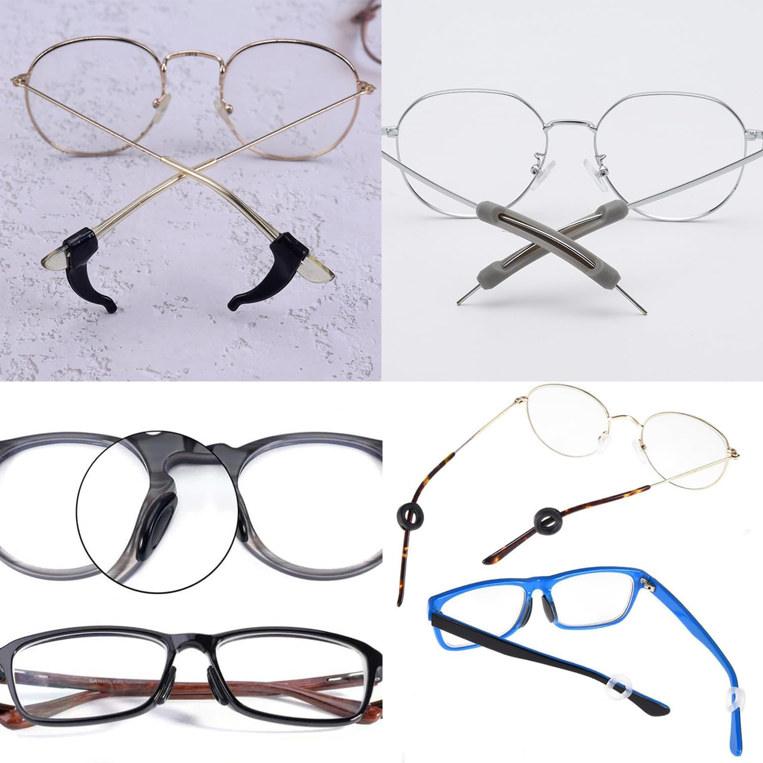 Taicols Eyeglass Nose Pads, 28 Pcs Eyeglass Retainer Grips Holder, Eyeglass Ear Grip, Eyeglass Ear Cushions Temple Tips Eyeglass Strap Eyeglass Pads Eyeglass Ear Hooks Eyeglasses Temple Tips Sleeve