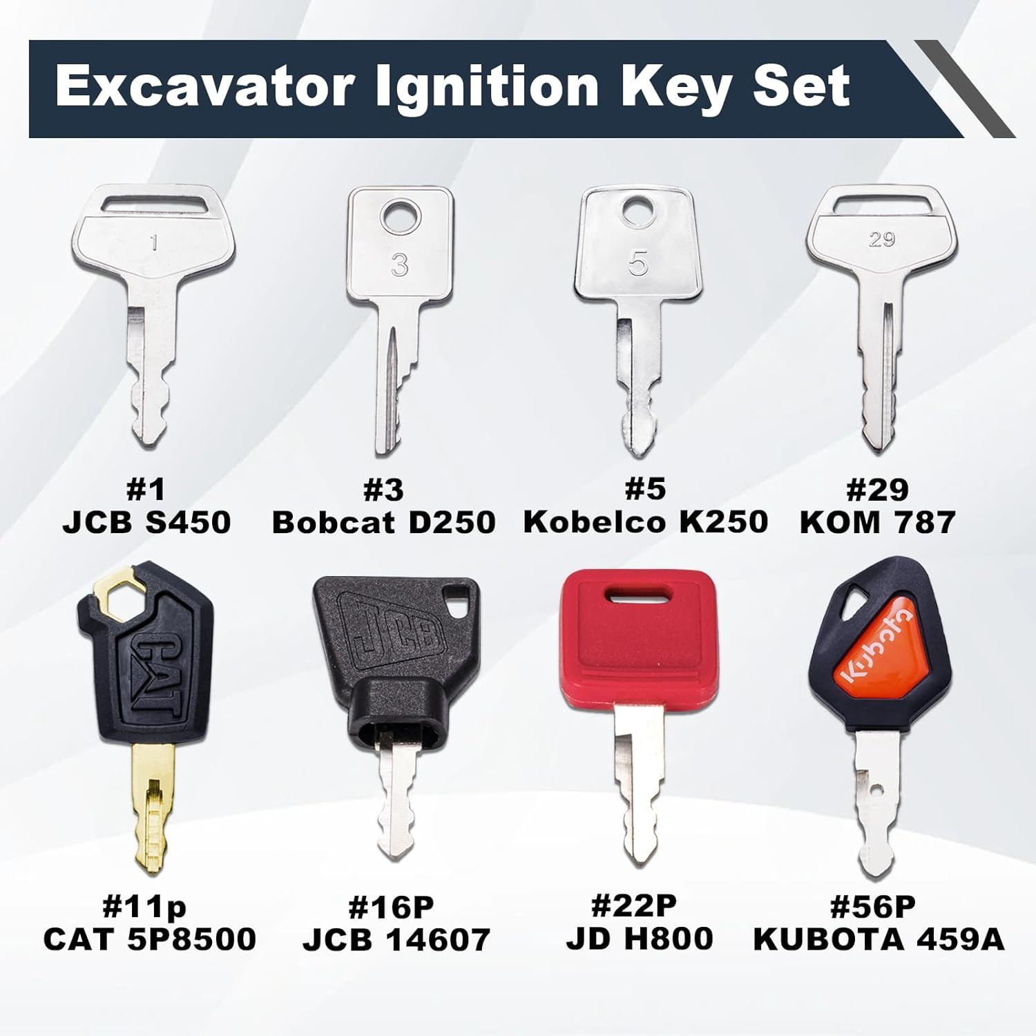 8PCS Ignition Starter Key Set S450 D250 K250 787 5P8500 14607 H800 459A Compatible with JCB Kubota Bobcat CAT Excavators Agricultural, Diggers Dumper, Roller, Forklift, Backhoe Tractor Etc image number 5