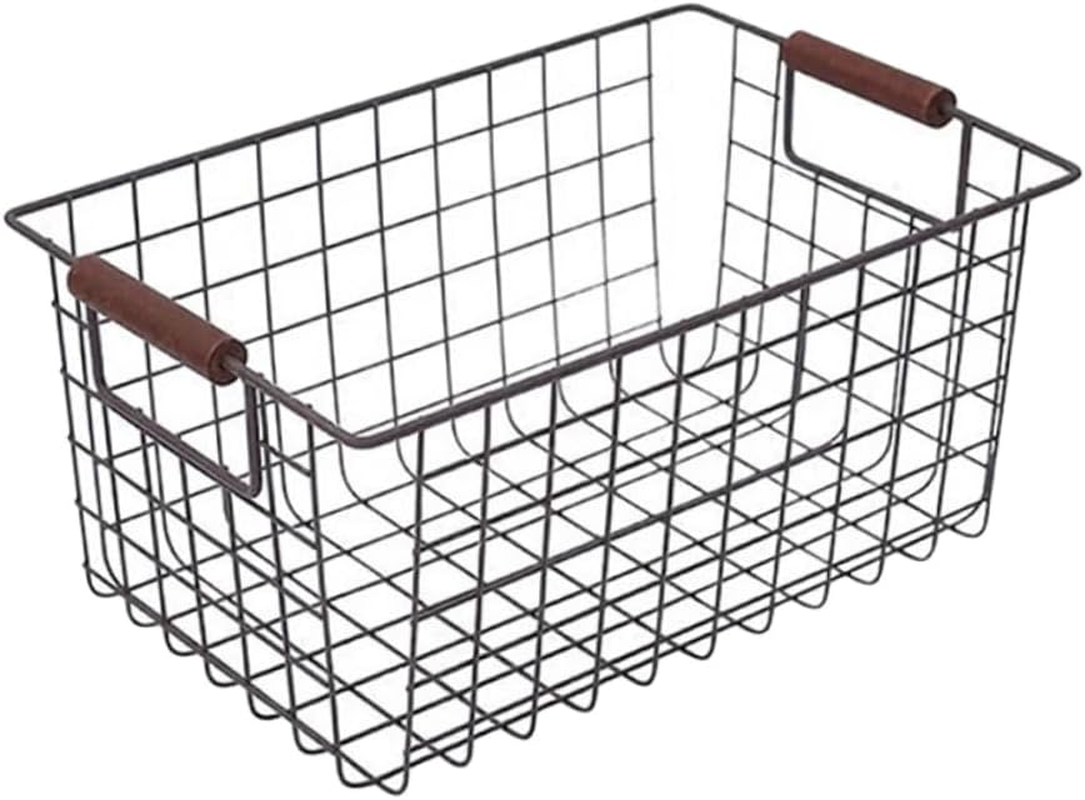 CHILDWEET Retro Wrought Iron Desktop Storage Basket Small Black Sundries Storage Organizer Home Books Snacks Container