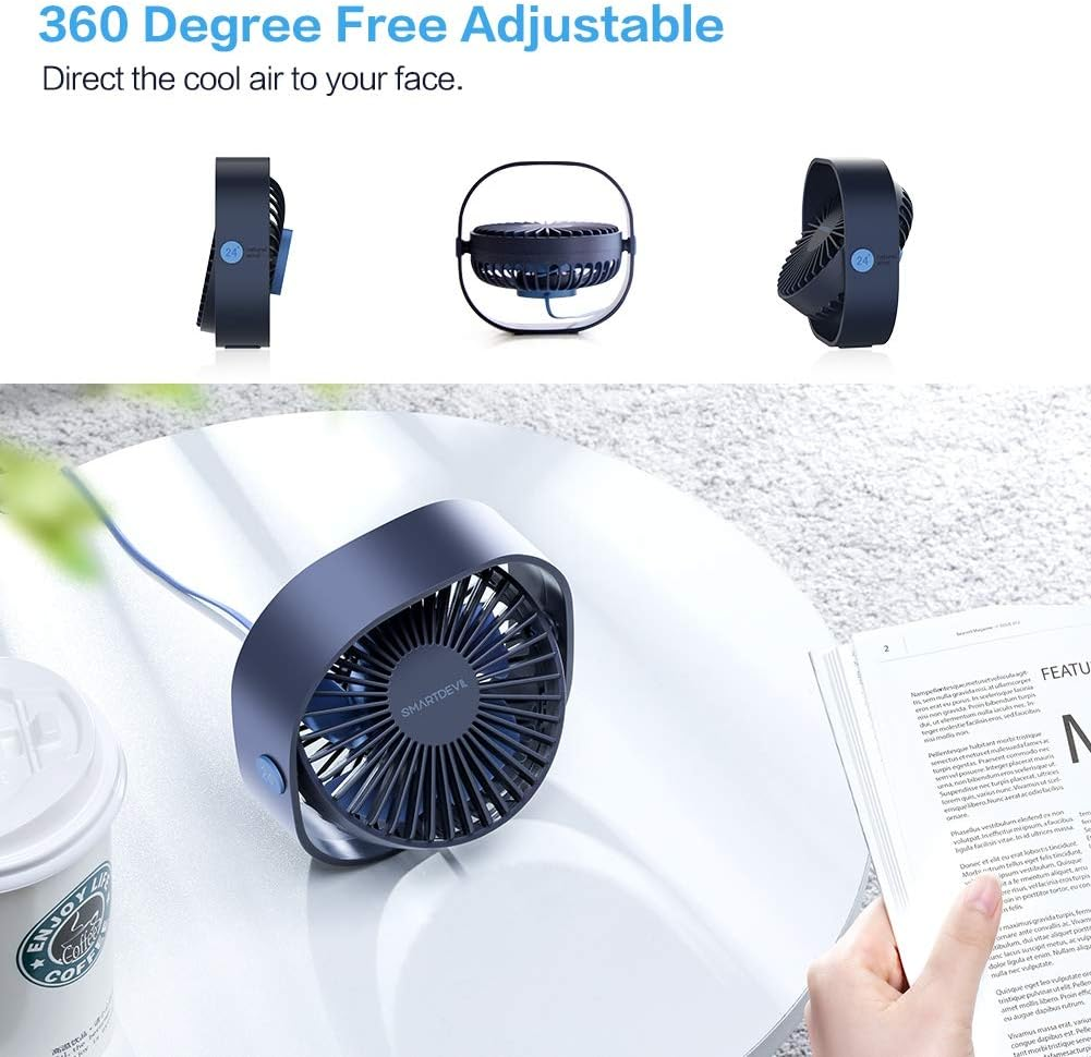 USB Desk Fan Small Personal Fan &ndash; Quiet 3-Speed Mini Table Fan for Home Office Travel, Portable Desktop Cooling Fan with Strong Airflow, USB Powered (Navy Blue)