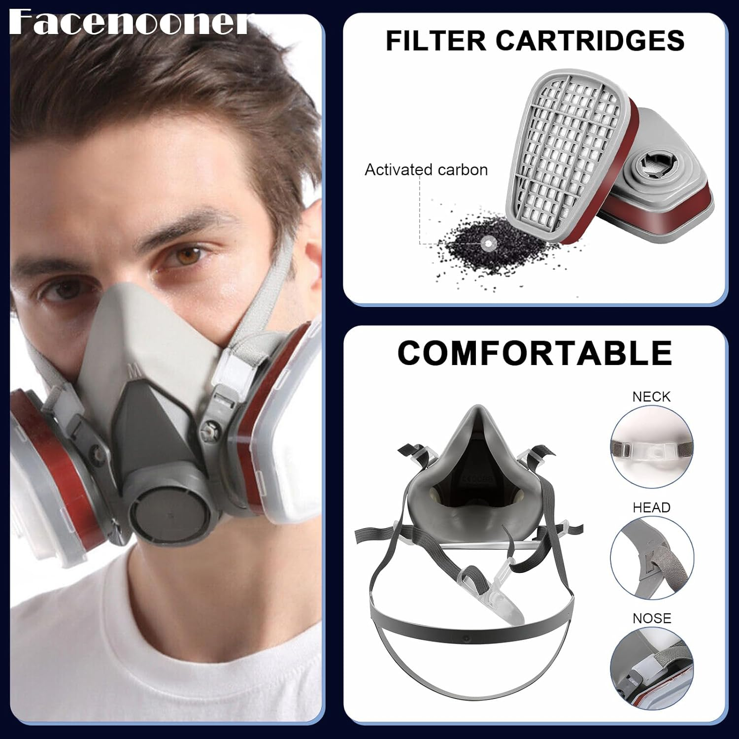 Respirator Mask,Safety Dust Face Cover,Dust Face Cover Paint Face Cover,Gas Mask with Filter,For Paint,Dust and Formaldehyde,Soft Silicone Face Seal, Light Weight,Good View image number 4
