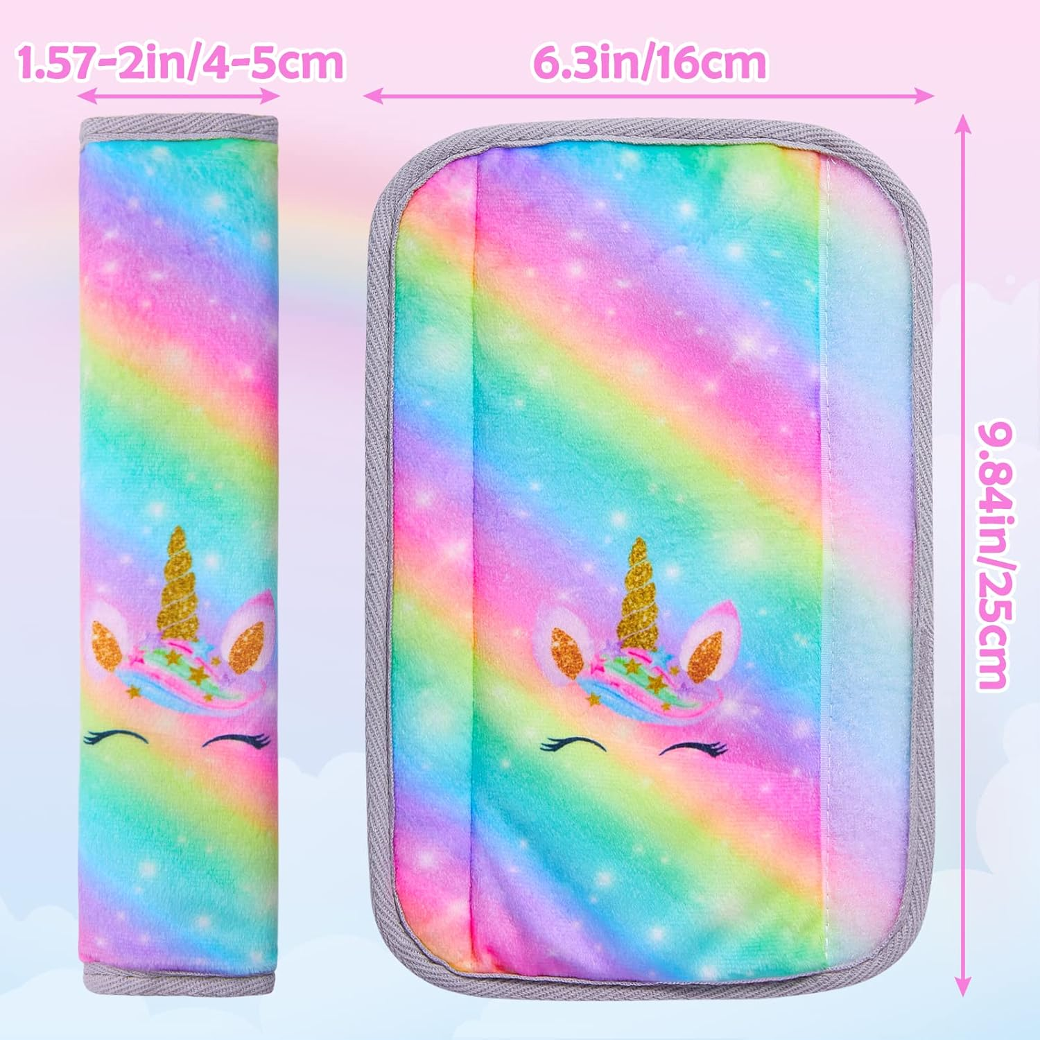 MHJY Seat Belt Pads for Kids Seatbelt Strap Cover 2 Packs Unicorn Car Seat Belt Covers Soft Comfortable Harness Pad for Toddlers Girls Boys Children, Rainbow - Dark Purple image number 3
