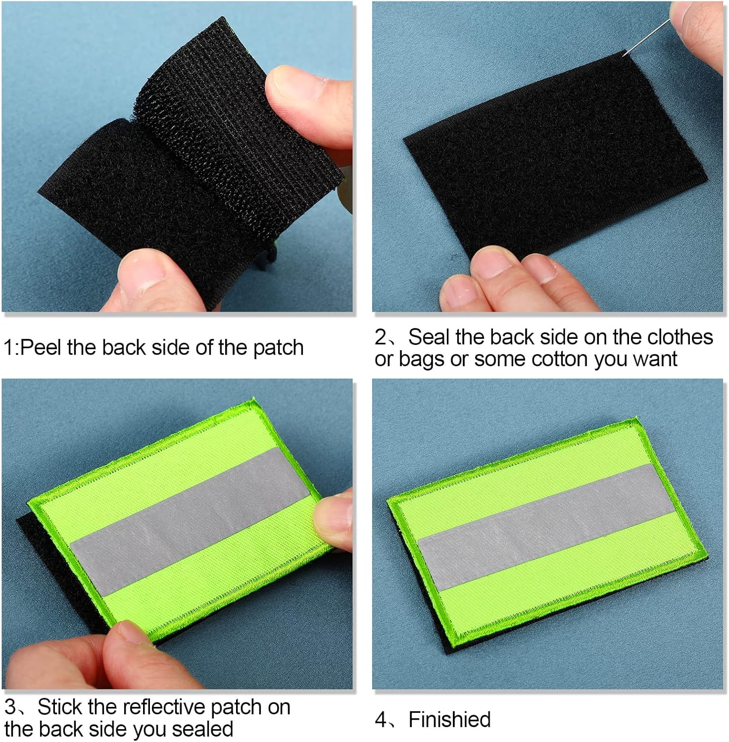 Juinte 8-Piece Reflective Safety Patch Set with Dual Sizes - for Night Workers, Firefighters & Dog Tactical Undershirts, Compatible with Sportswear/Rain Jackets/Police Rescue Gear(Green Orange) image number 6