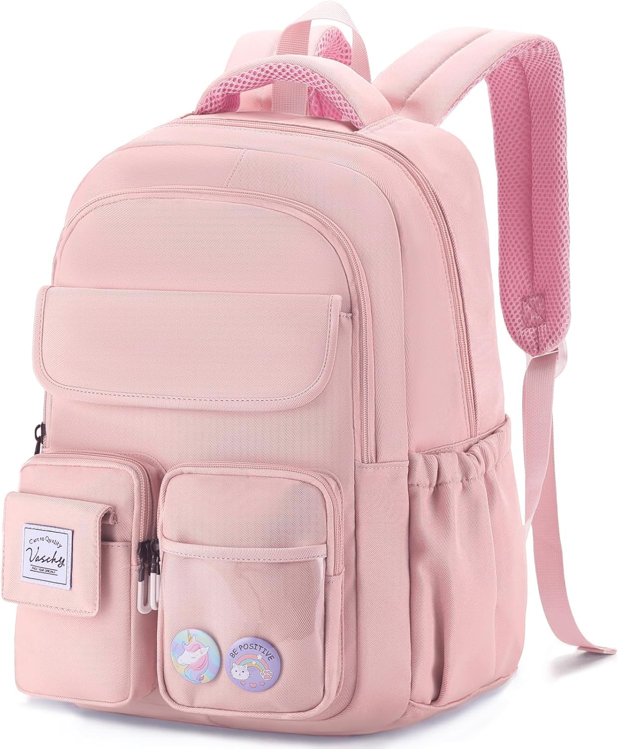 Large Backpack for Girls, VASCHY Cute School Bag Bookbag for Elementary Middle Schooler Teen Girls/Boys/Kids Travel Hiking with Clear Pin Pouch
