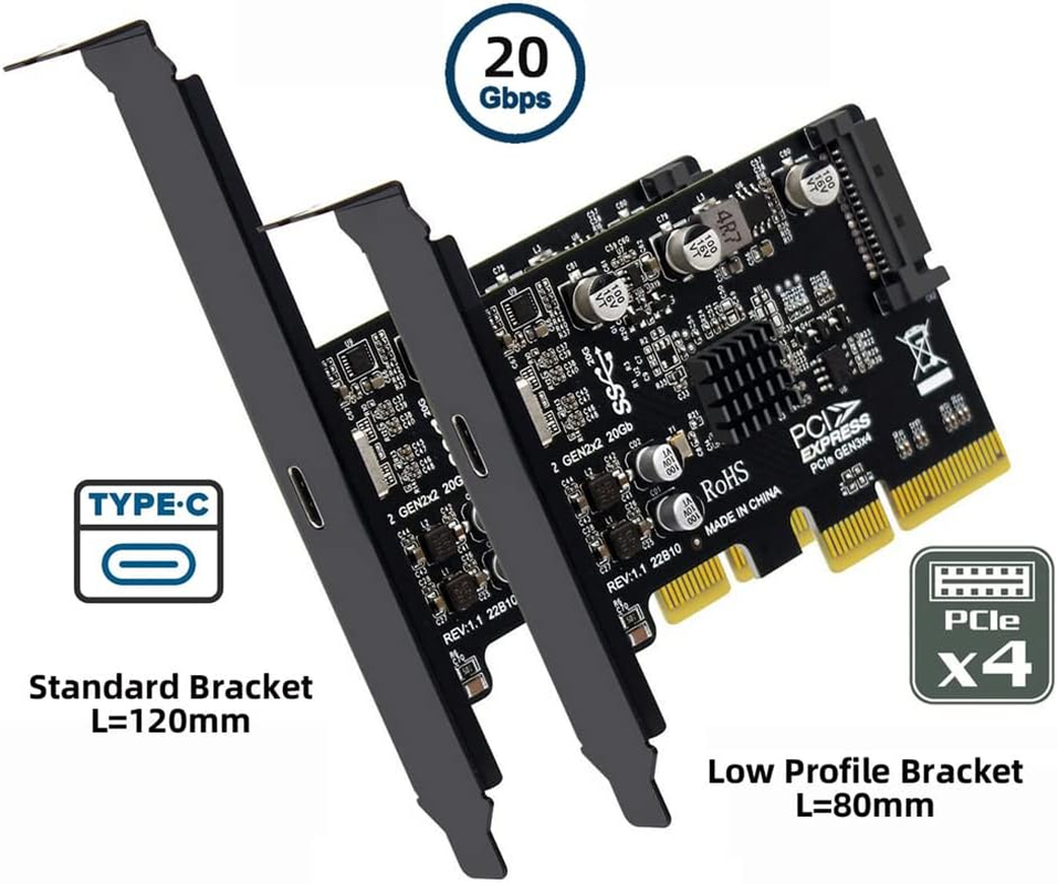 NFHK USB 3.2 Gen2 Type-C 20Gbps USB-C to PCI-E 4X Express Card Adapter for Desktop Motherboard image number 2