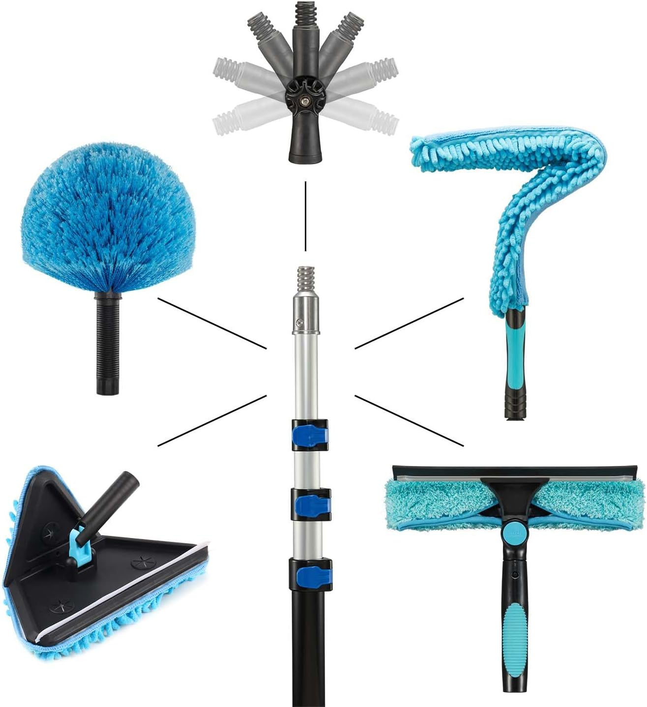 CXU 16 Feet High Ceilings Baseboard Wall Cleaner Mop with 8 Ft Extension Pole, Cobweb Duster, Window Cleaning Squeegee Kit (8Ft) image number 6