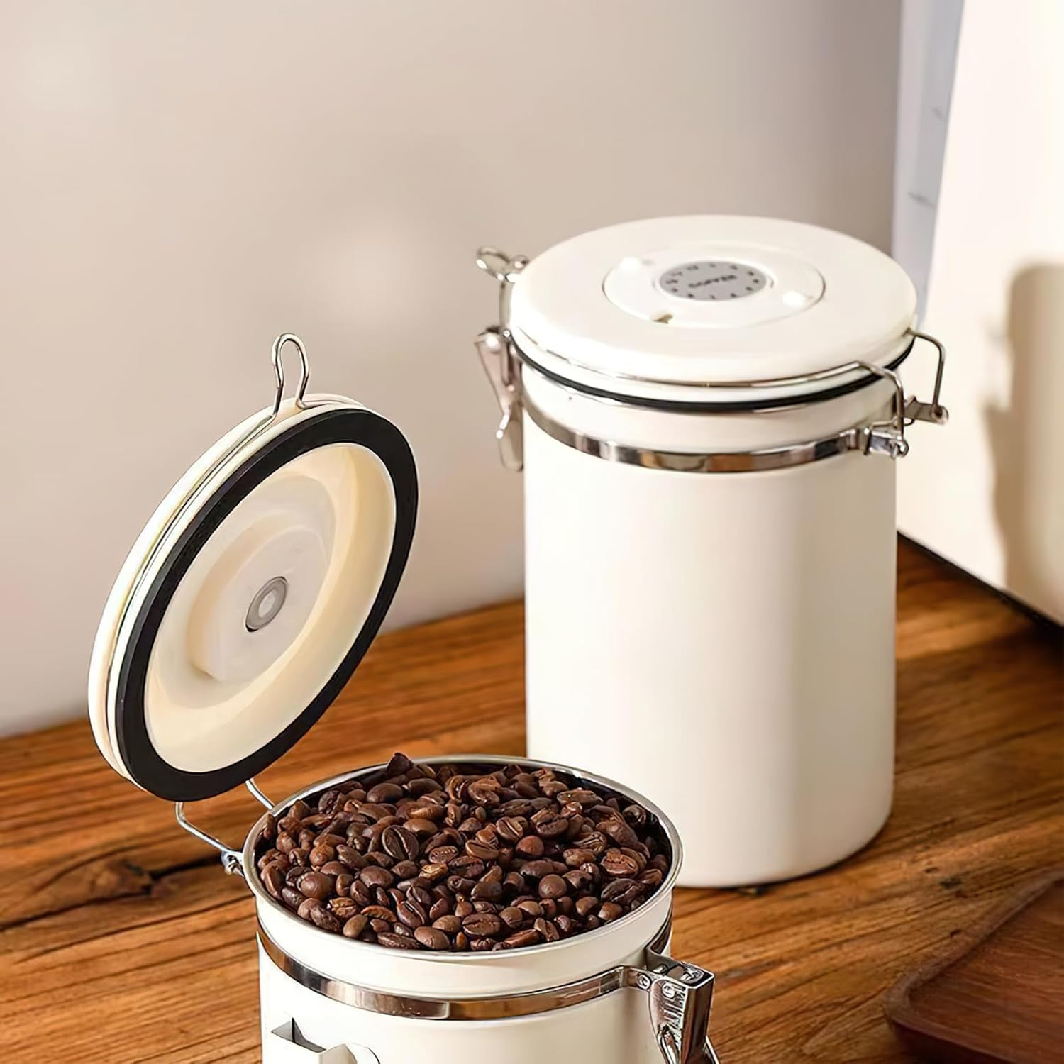 1.8L/60Oz Large Stainless Steel Coffee Canister，With Airtight Seal BPA Free Silicone Lid for Fresh Coffee Bean Storage Coffee Container Includes Coffee Spoon Ideal for Tea Sugar and Grains image number 1