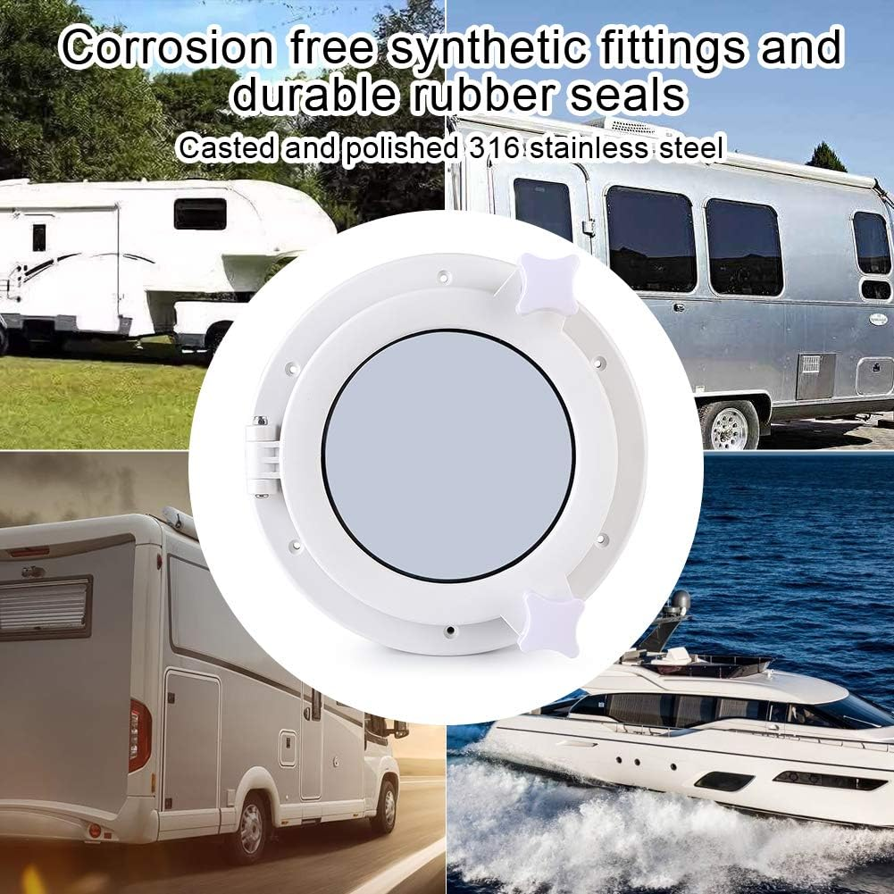 215Mm round Porthole Lighting Ventilation Yacht RV Hatch Window Portlights ABS Anti-Aging Anti-Uv Tempered Glass Stainless Steel White image number 1