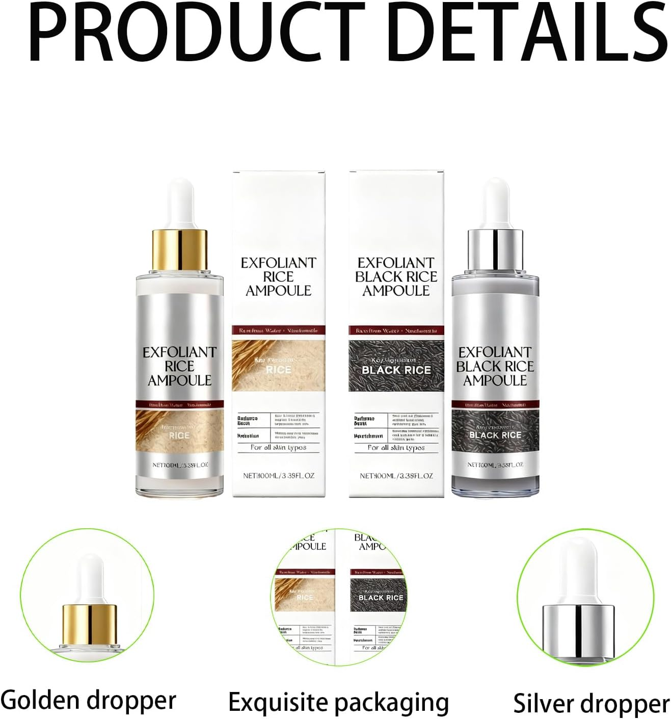 Exfoliating Rice Ampoule, Cleansing the Face for Exfoliation, Black and White Rice Exfoliating Liquid, Suitable for All Skin Types (White and Black) image number 5