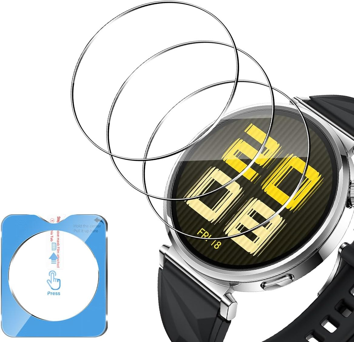 Pack of 3 Screen Protectors Compatible with Garmin Fenix 8 Amoled 51 Mm for Tempered Glass, HD Screen Protector Film, Anti-Scratch, Bubble-Free, High-Resolution Protective Glass