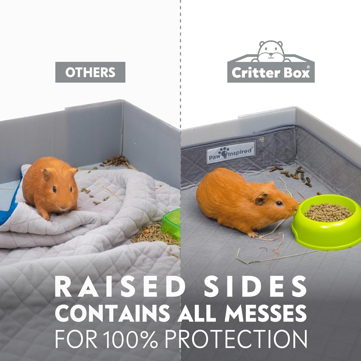 Paw Inspired Critter Box Washable Cage Liner, Reversible Fleece Bedding with Raised Sides for Guinea Pigs and Other Small Animals (C&C 2X3 (14" Grids), Gray/Blue) image number 3