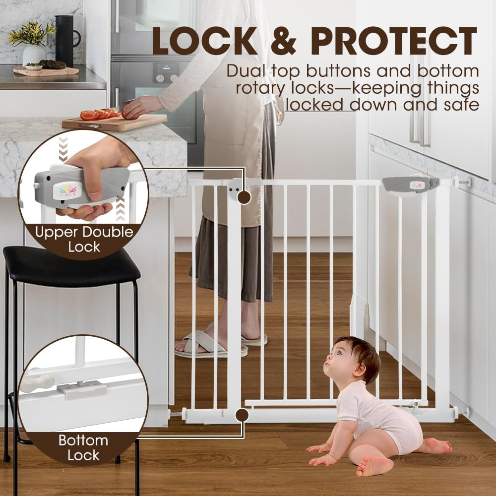 Playpals Baby Gate for Babies, Elders and Pets, 85-94 CM Auto Close Baby Safety Gate for Doorways Stairs, Pressure Mounted Walk through Safety Stair Gate, No Drill, 76 CM Tall, White