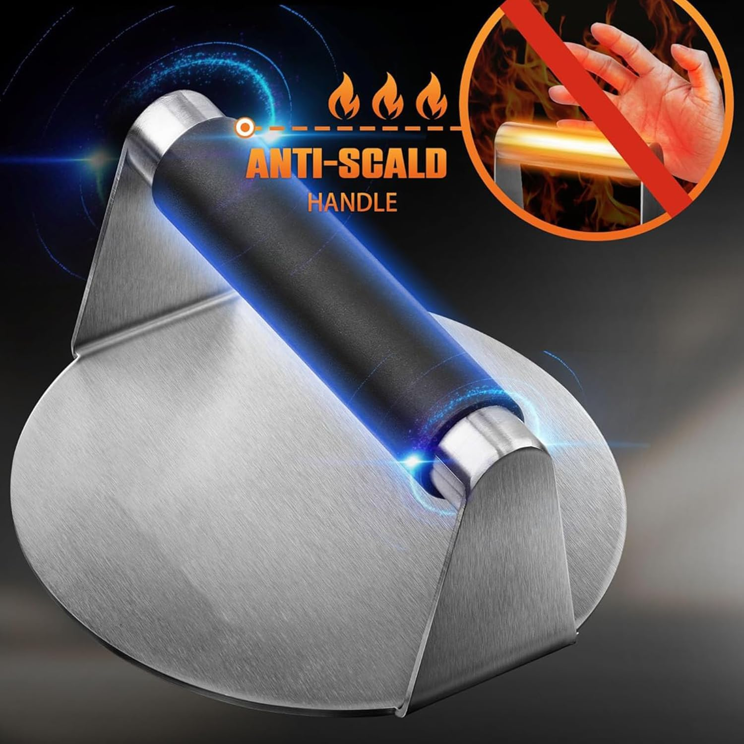 Grillpress BBQ Smash Burger Press Heavy Duty, 14Cm round Stainless Steel Patty Smasher with Heat-Resistant Silicone Handle for Juicy Hamburgers, Chicken, Paninis & Sandwiches image number 1