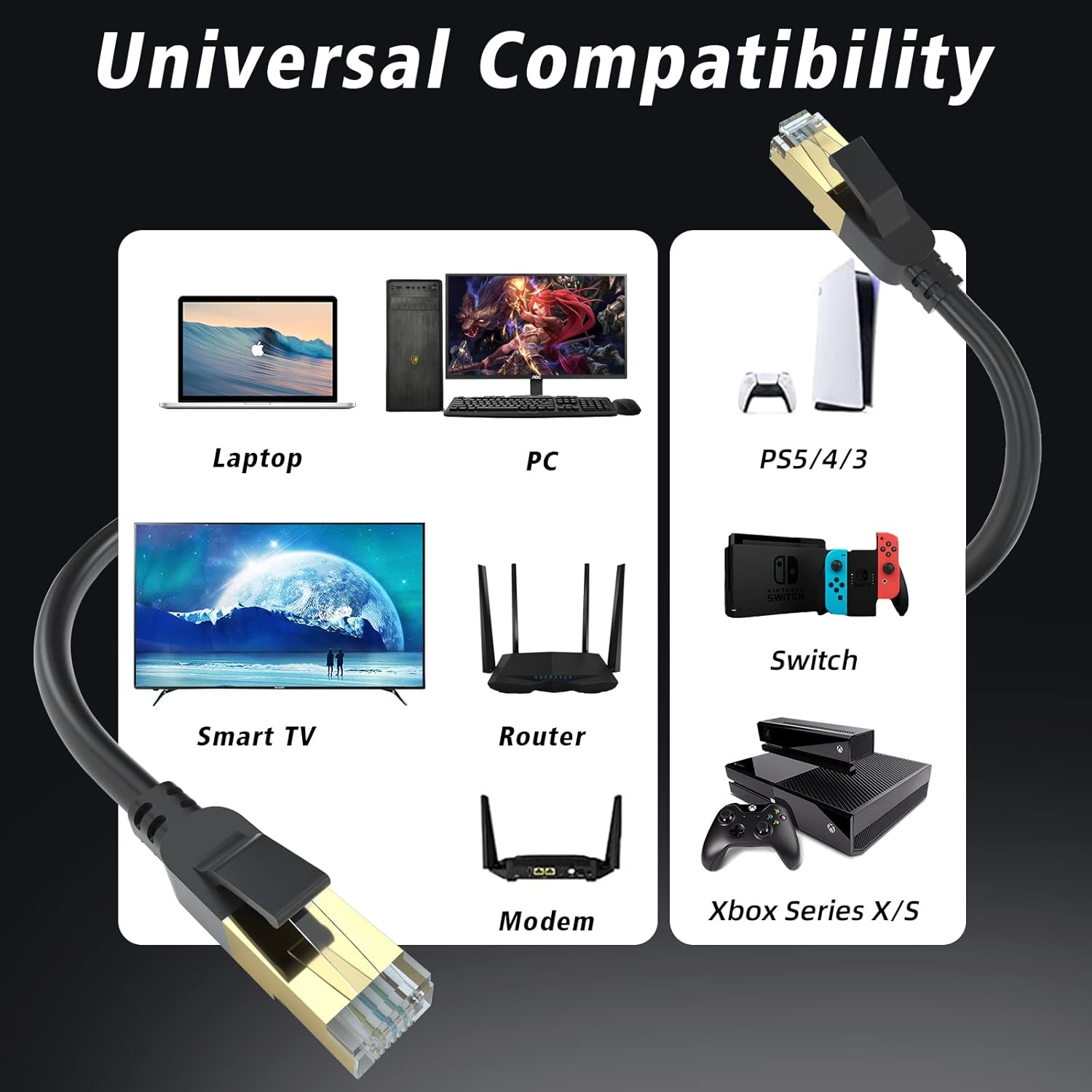 Cat 8 Ethernet Cable 30M High Speed Heavy Duty 26AWG Cat8 LAN Network Cable 40Gbps, 2000Mhz with Gold Plated RJ45 Connector, Outdoor&Indoor Internet Cable Compatible for Router Gaming Modem Xbox image number 2