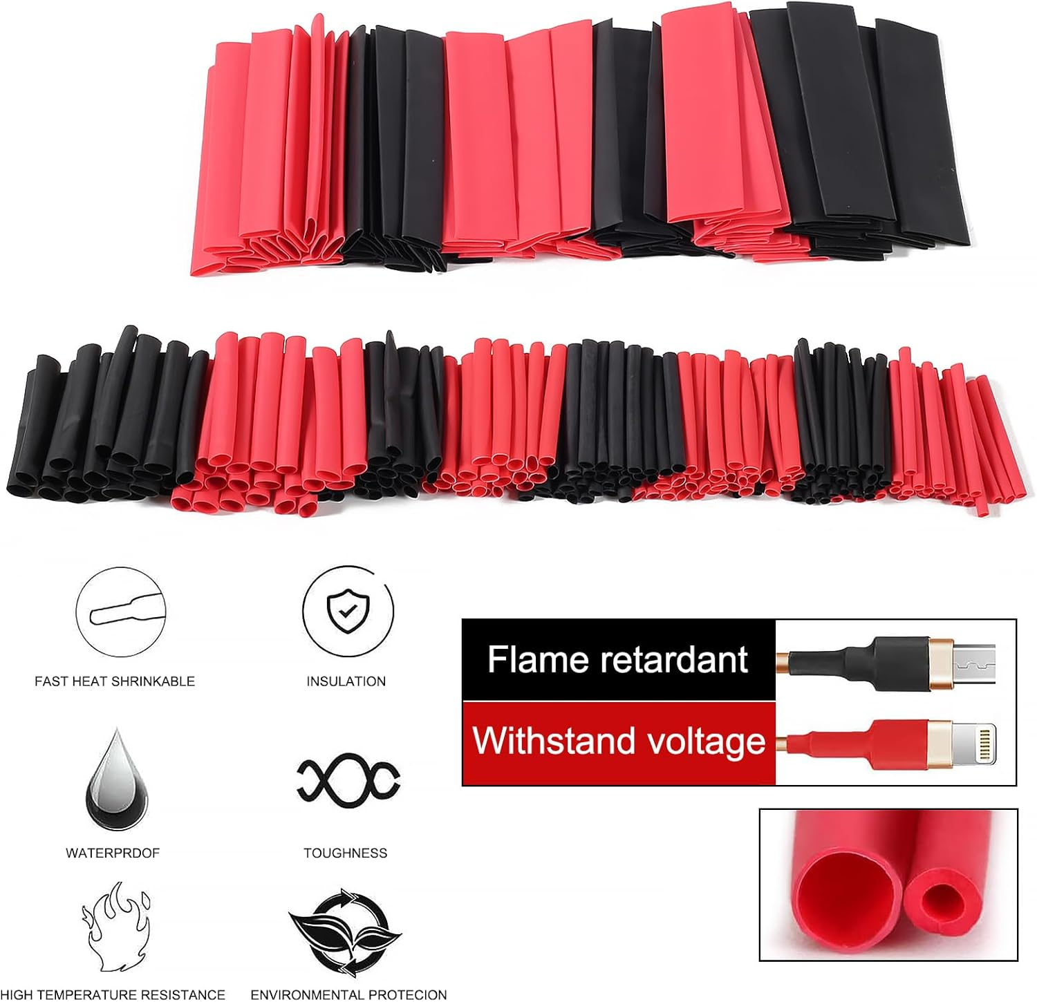 DIANN 270Pcs Heat Shrink Tubing Kit - 7 Sizes, 2 Colors (Black, Red) , Easy to Use - Suitable for Small Electronics image number 1