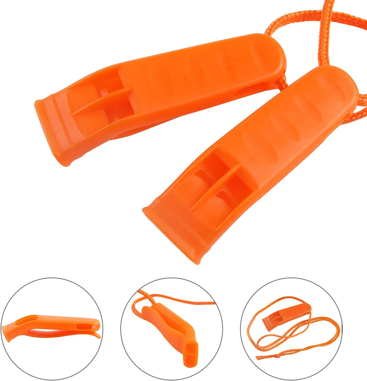AUGSUN 40 Pcs Emergency Safety Whistle Plastic Whistles Set with Lanyard,Red and Orange image number 4