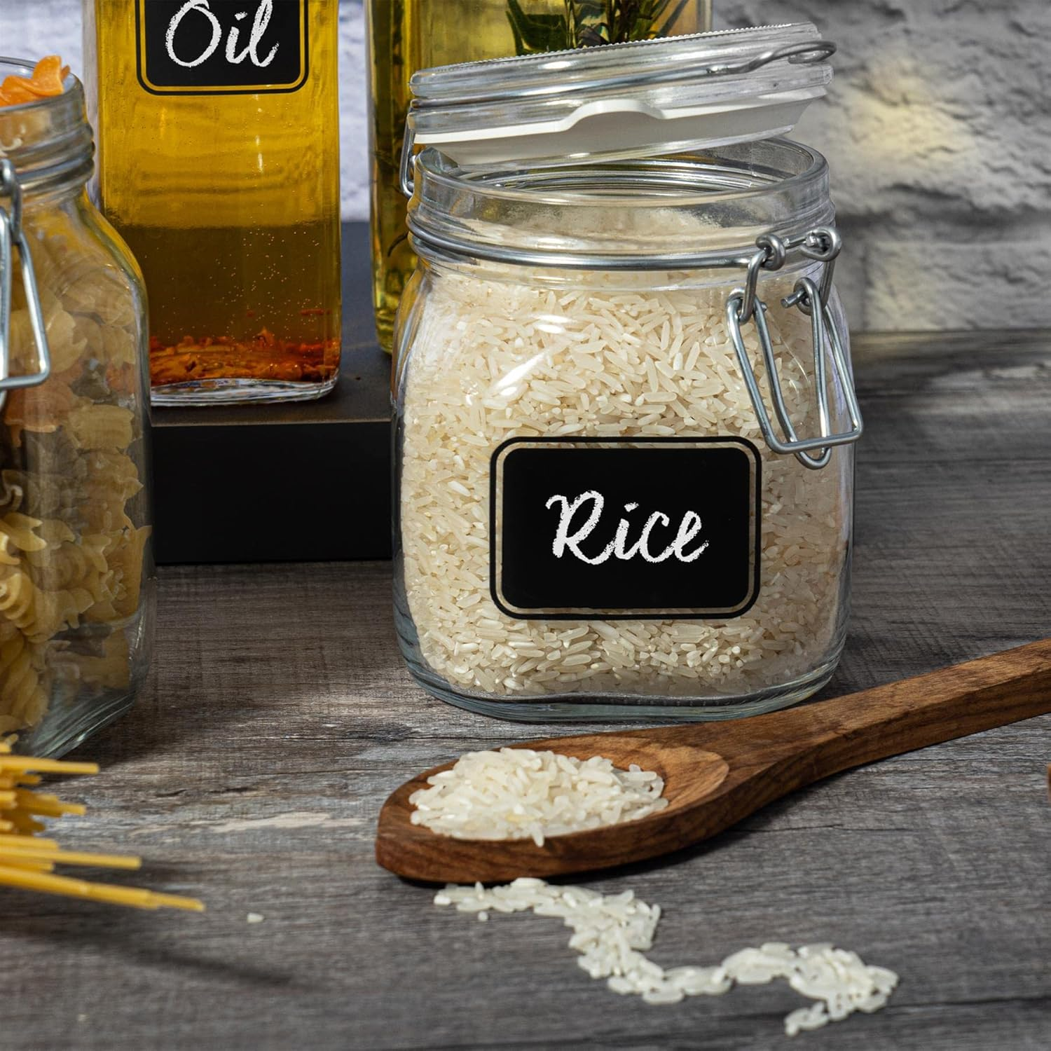 Bormioli Rocco 6Pc Lavagna Glass Storage Jar Set with Chalkboard Labels - Food Pasta Jam Preserving Jars - 750Ml image number 3