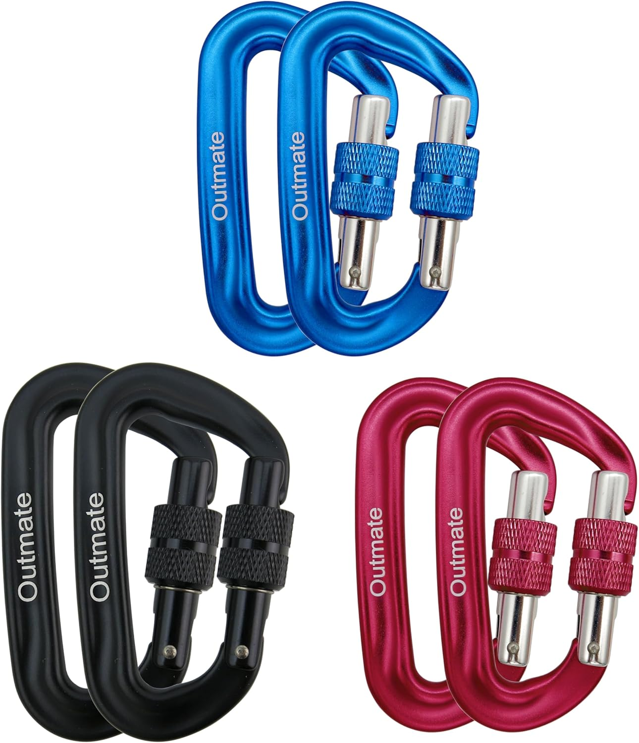 'Outmate 12Kn 3.2''X2'' Heavy-Duty Carabiner Clips - Durable, Lightweight Aluminum Alloy Carabiners for Hiking, Camping, Keychains, Dog Leashes, Hammocks & More'