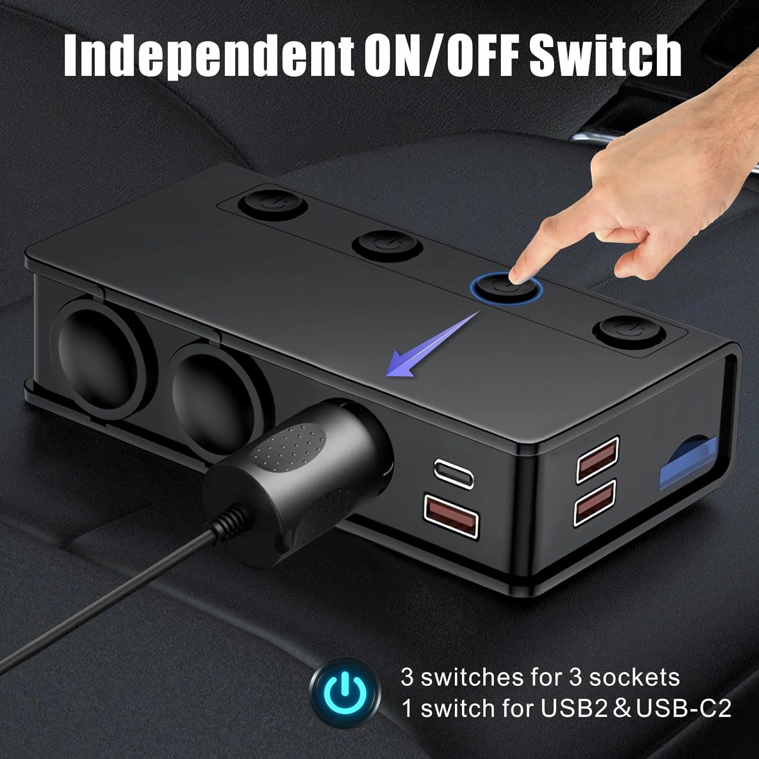 Car Cigarette Lighter Adapter QC&PD 3.0, 120W/180W 12V/24V USB Car Charger Adapter 3 Socket Cigarette Lighter Splitter with LED Voltmeter, 6 Fast Charging Ports, Safe Protection for Iphone,Ipad,Laptop image number 2