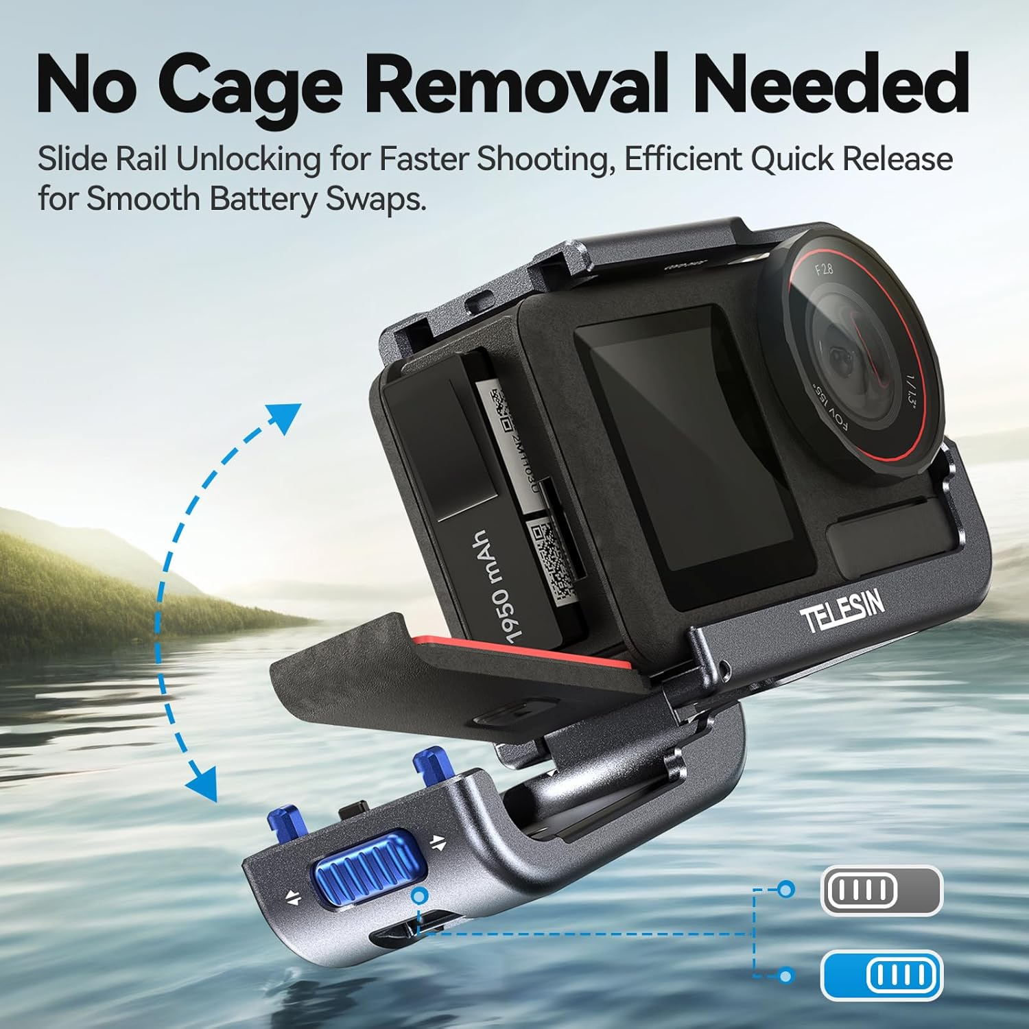 TELESIN Ultra-Light Aluminum Camera Cage Compatible with DJI Action 5 Pro Action 4 Action 3, Fits with ND CPL Lens Filter On, Protective Camera Frame with 1/4 Cold Shoe, for Video Light Microphone image number 4