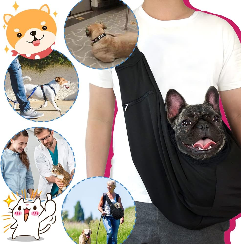 NATUYA Pet Dog Sling Carrier - Dog Sling with Net Bag for Carrier Dogs Cats-Hands Free Pet Bag-Buckle Net Pocket Pet Bag (Black) image number 3