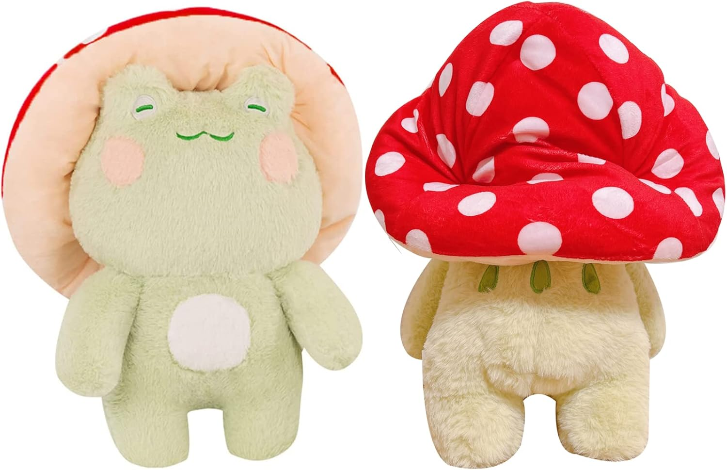 Frog Plush Cute Frog Mushroom Hat Stuffed Animals Kawaii Plush Toys Throw Pillow Home Room Decor Aesthetic Gift(Light Green Frog Red Hat), 17 Inch