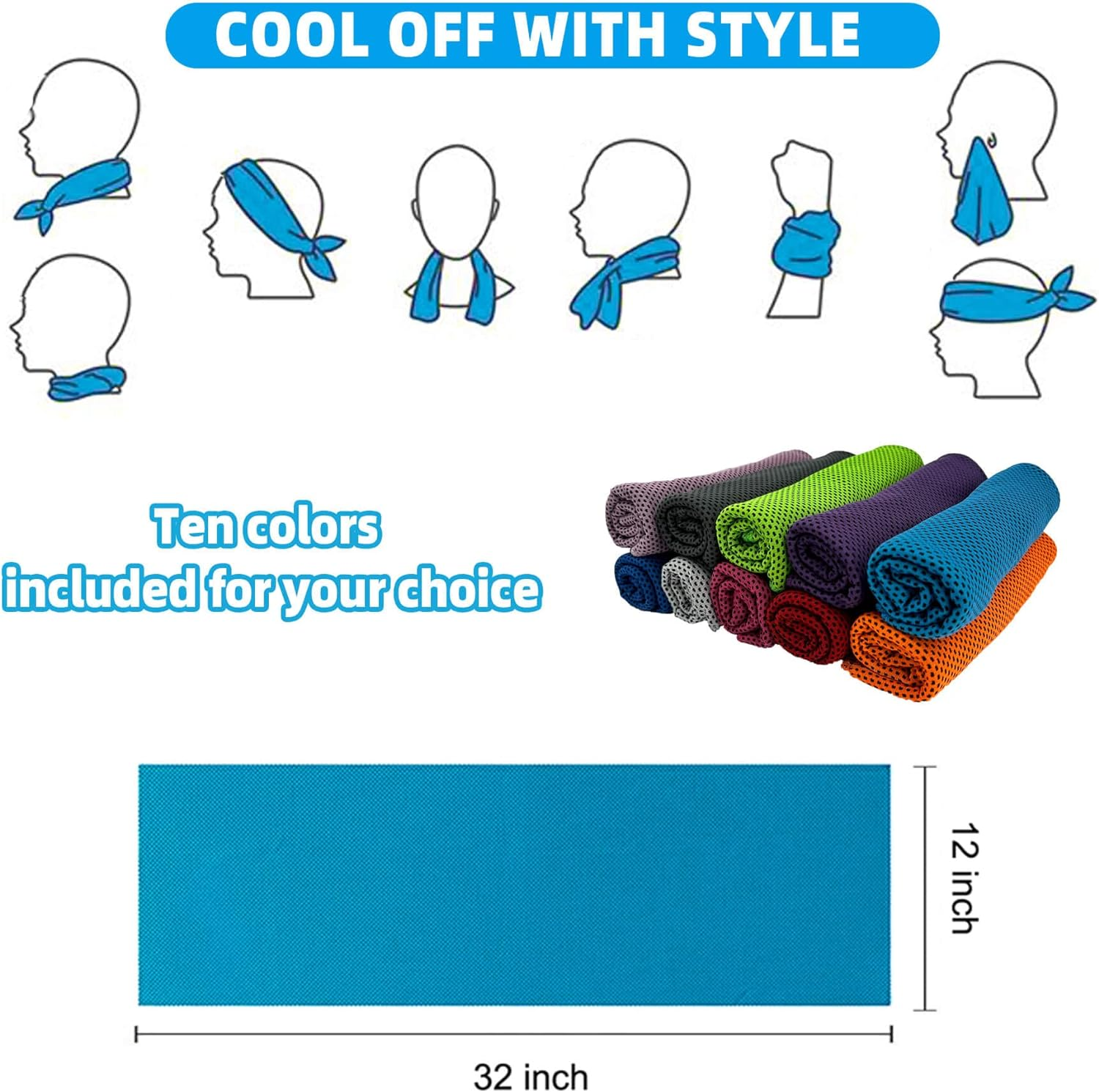 HHFCONE 10 Pack Cooling Towel Ice Towel Workout Towel, Soft Breathable Sweat Towel for Sports, Yoga, Gym, Golf, Camping, Running, Fitness, Workout & More Activities