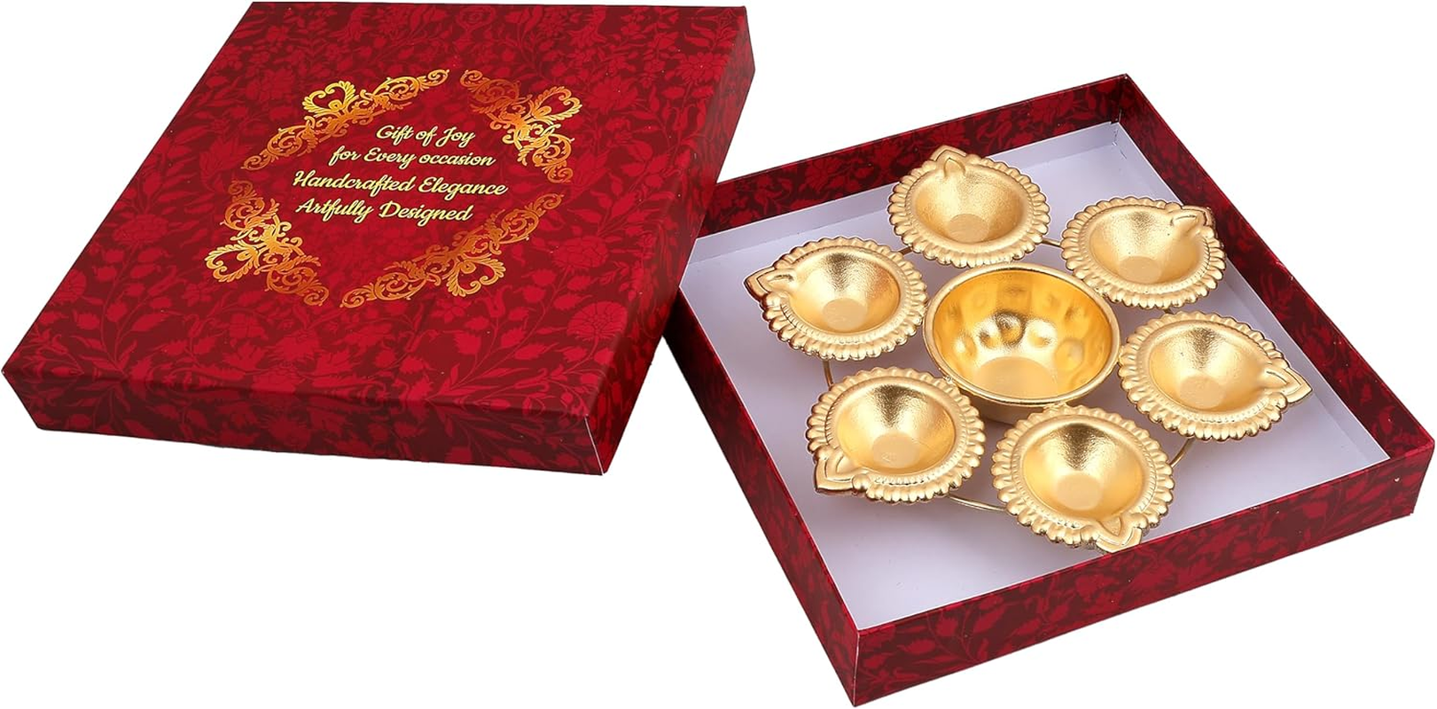 R Ayurveda Copper Diya Shape Iron Flower Decorative Urli for Home | Handcrafted | Golden | Decorative Metal Diya Traditional Golden Bowl Table Decor Gift (Diya URLI Bowl 7 INCHES 6 Diya) image number 6