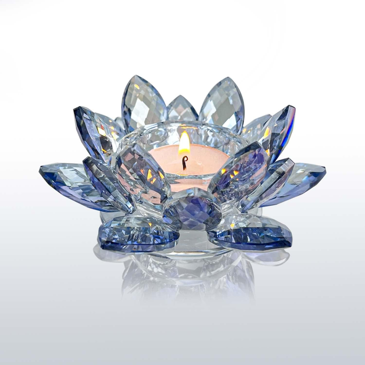 Kolnlala Crystal Lotus Flower Tealight Candle Holders/Glass Tea Light Candlestick Decor Decoration for Christmas Home Wedding Party&hellip; (Clean 2Pcs)