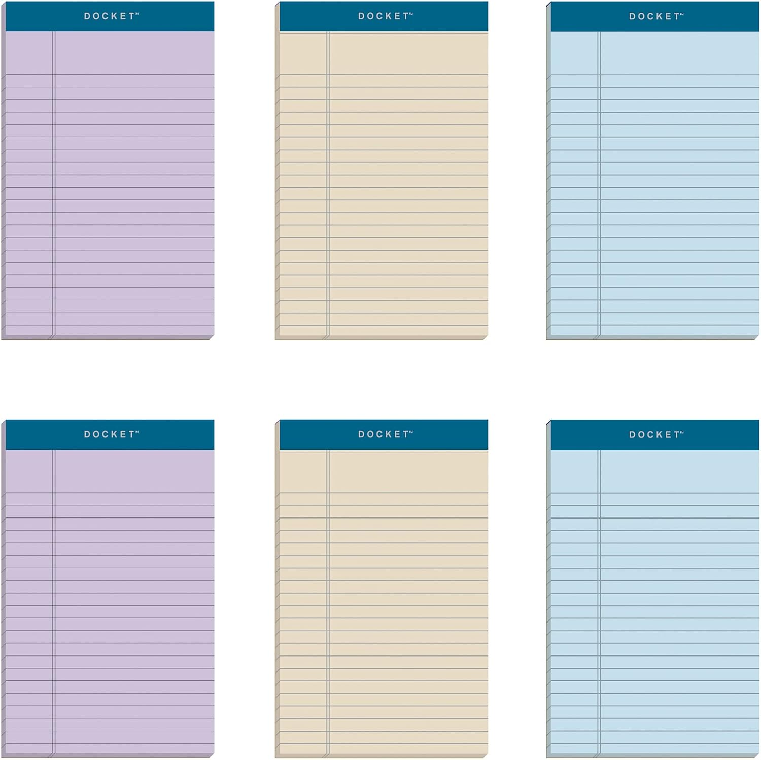 TOPS Docket 100% Recycled Writing Tablet, 5 X 8 Inches, Perforated, Assorted Colors: Orchid, Ivory, Blue, Narrow Rule, 50 Sheets per Pad, 6 Pads per Pack (99601) image number 1