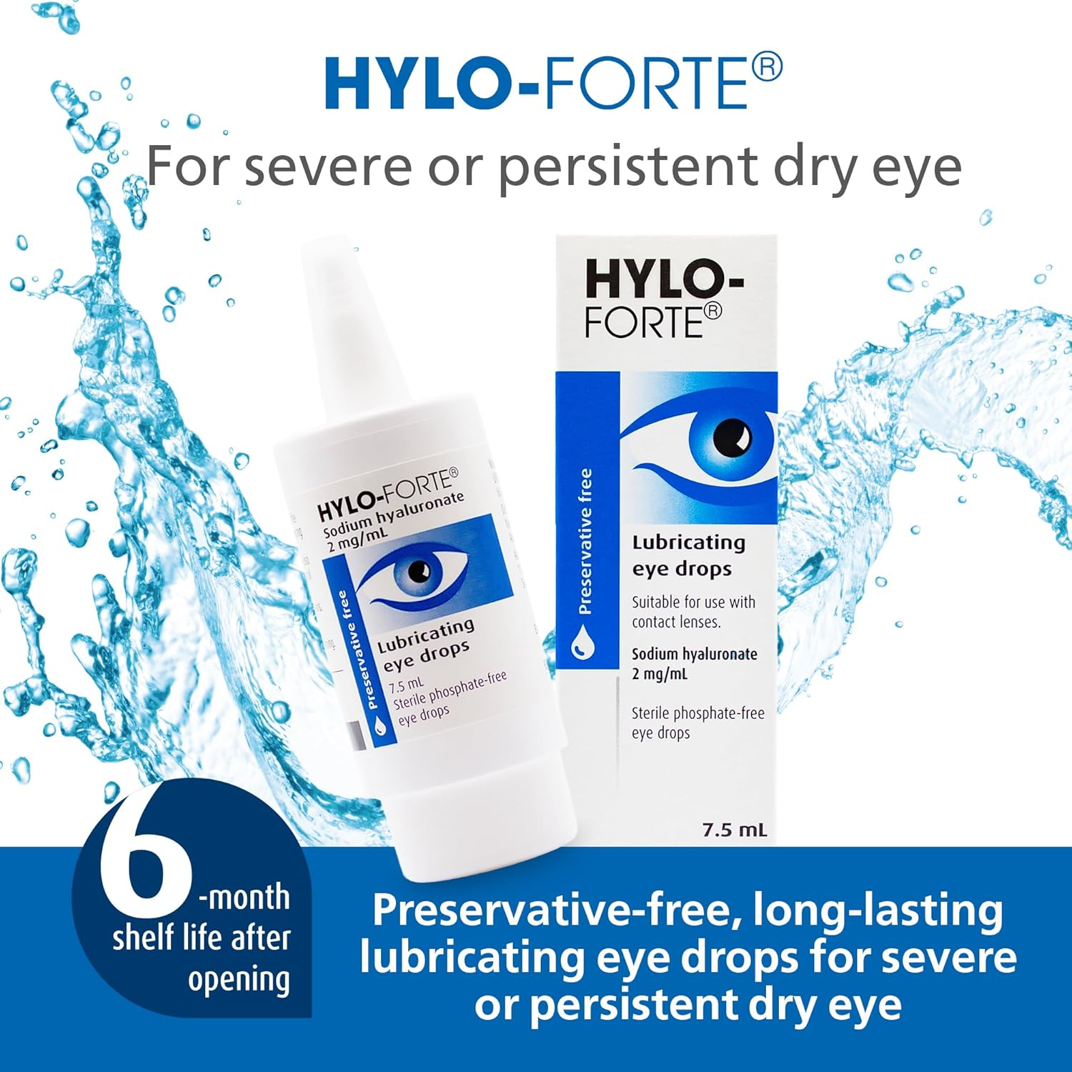 Hylo-Forte Eye Drops - Thick Dry Eye Drops for Severe Dry Eye Treatment. Suitable Post Operative and Contact Lenses Use. Long Lasting Preservative Free, 7.5 Ml image number 1