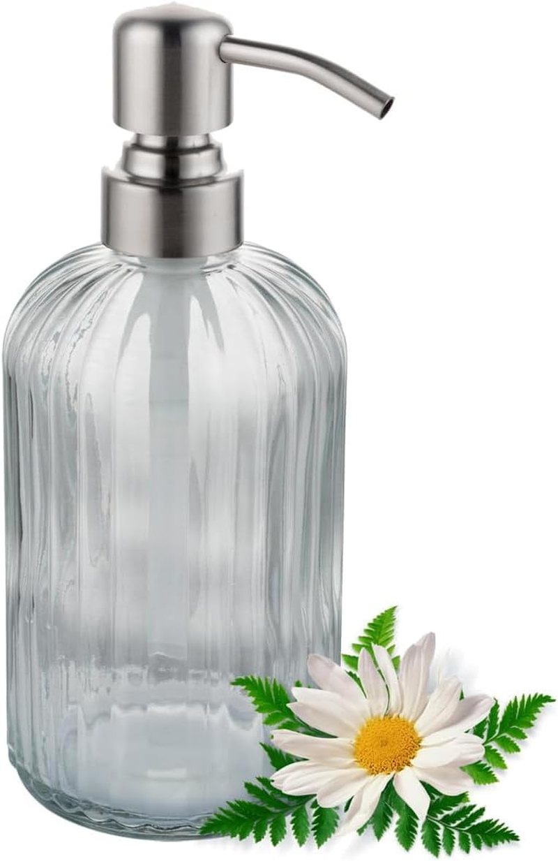 GULICA Glass Soap Dispensers Brushed Gold, for Kitchen and Bathroom, Heavey Glass Bottle 15Oz, Stainless Steel Head