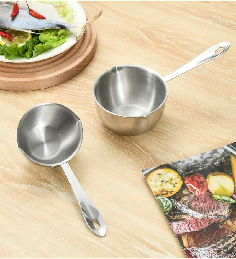 Butter Melting Pot, Stainless Steel Butter Warmer with Dual Pour Spouts, Induction Bottom, Small Saucepan for Stove Top, Coffee Tea Special Small Pot for Hot Oil Splashing (Silver, One Size) image number 4