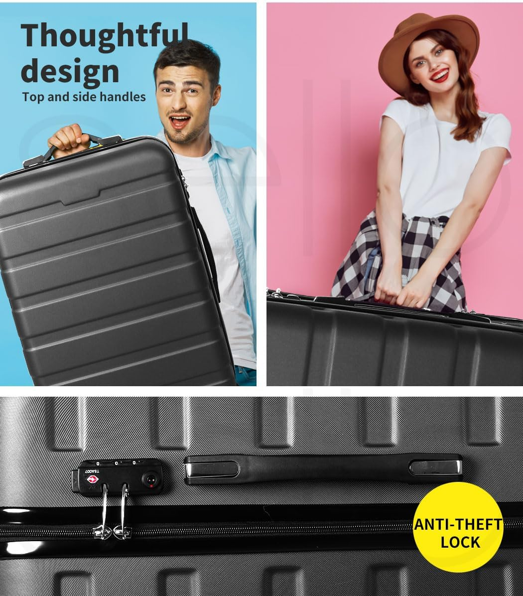 Slimbridge 3Pcs Luggage Set Suitcase Trolley, 20" 24" 28" Inch Sets Travel Packing with Built-In Lock, Hard Shell 360&deg; Wheels Spinner Luggages Suitcases, Dark Grey image number 3