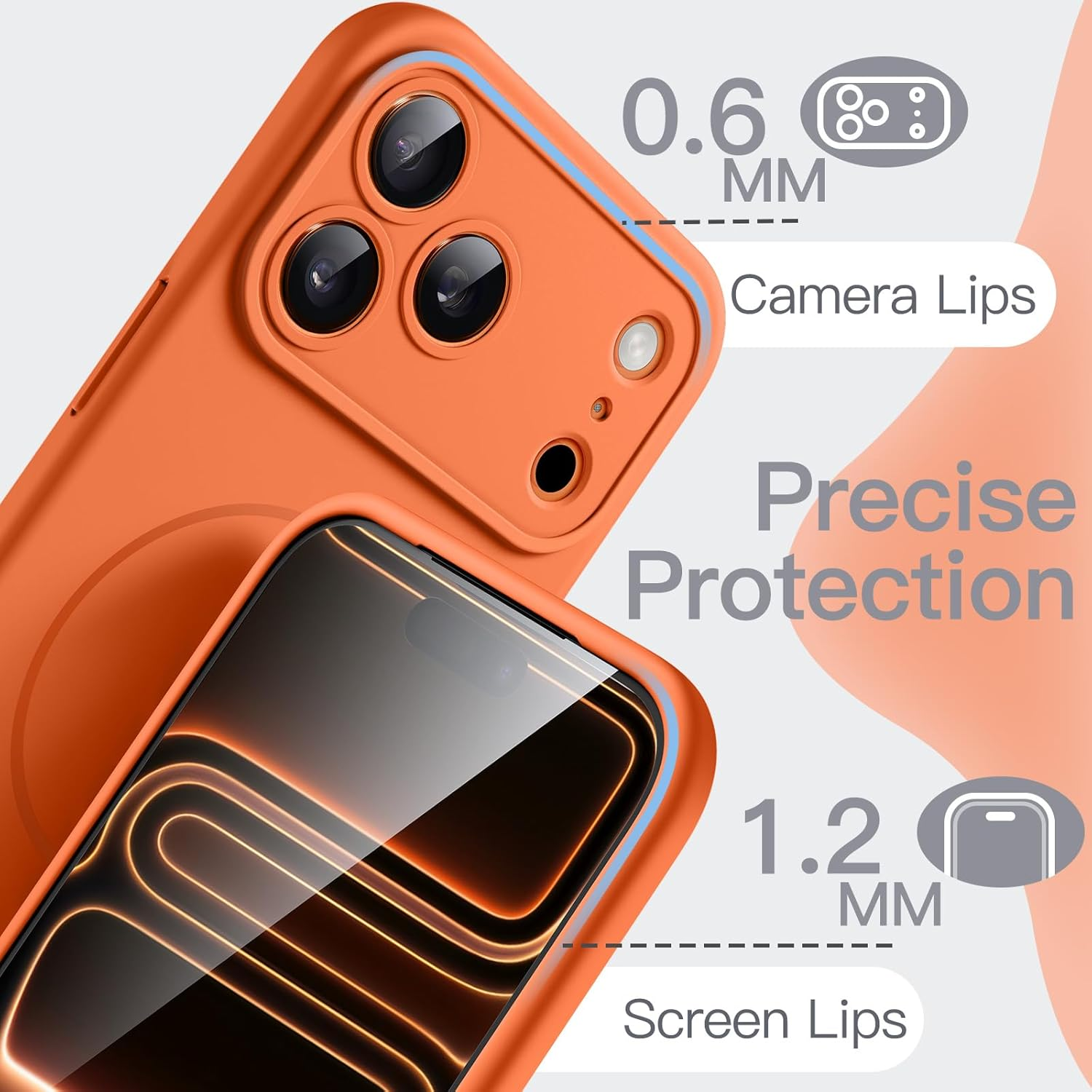 Jetech Magnetic Silicone Case for Iphone 17 Pro 6.3-Inch, Compatible with Magsafe, Silky Soft Touch, Shock Absorbing Phone Cover with Camera Lens Protection (Orange) - Dark Blue image number 4