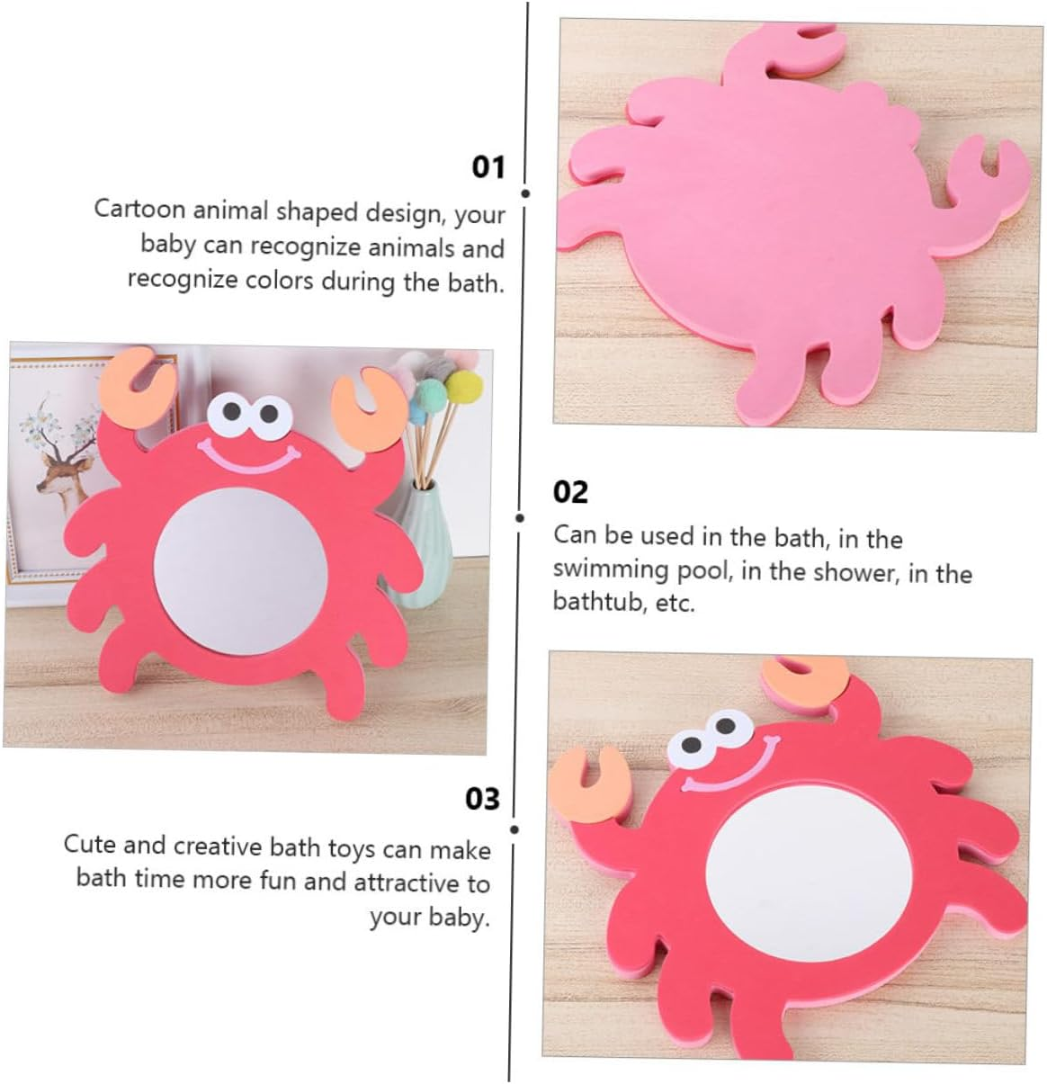 Totority 3 Pcs Eva Cartoon Mirror Bath Toy Summer Toys for Mirror Bathtub Bathing Time Toy Fun Bath Toys Mirror Bath Toy Cartoon Mirror Toys Take a Bath Child image number 4