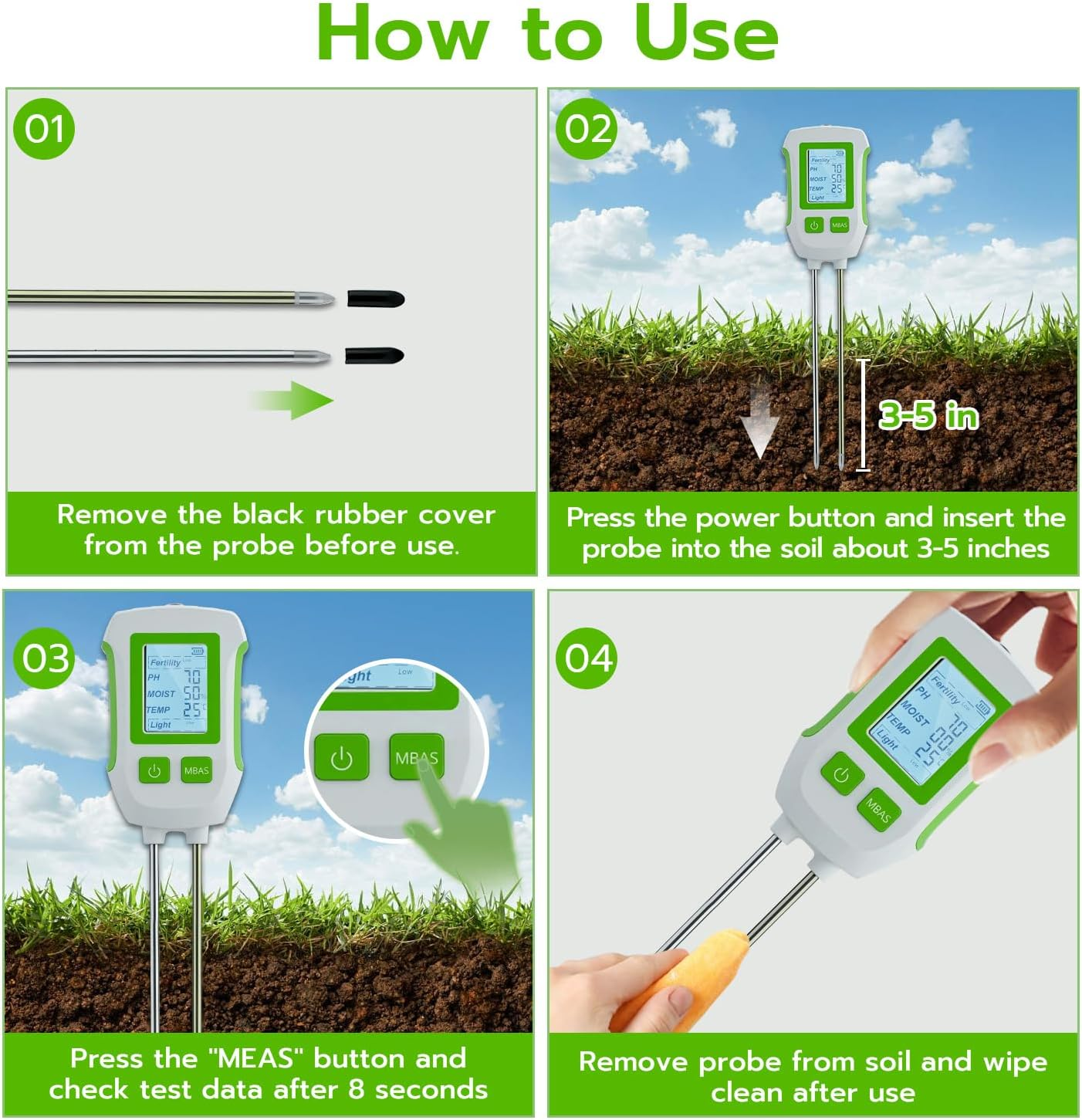 Mcbazel 5-In-1 Soil Tester with Backlit Lcd&Dual Probe-Digital Soil Ph Meter,Moisture Meter for Fertility,Temp,Light-Soil Test Kit for Gardening,Lawn,Farming,Potting Soil,Indoor&Outdoor Plants image number 1