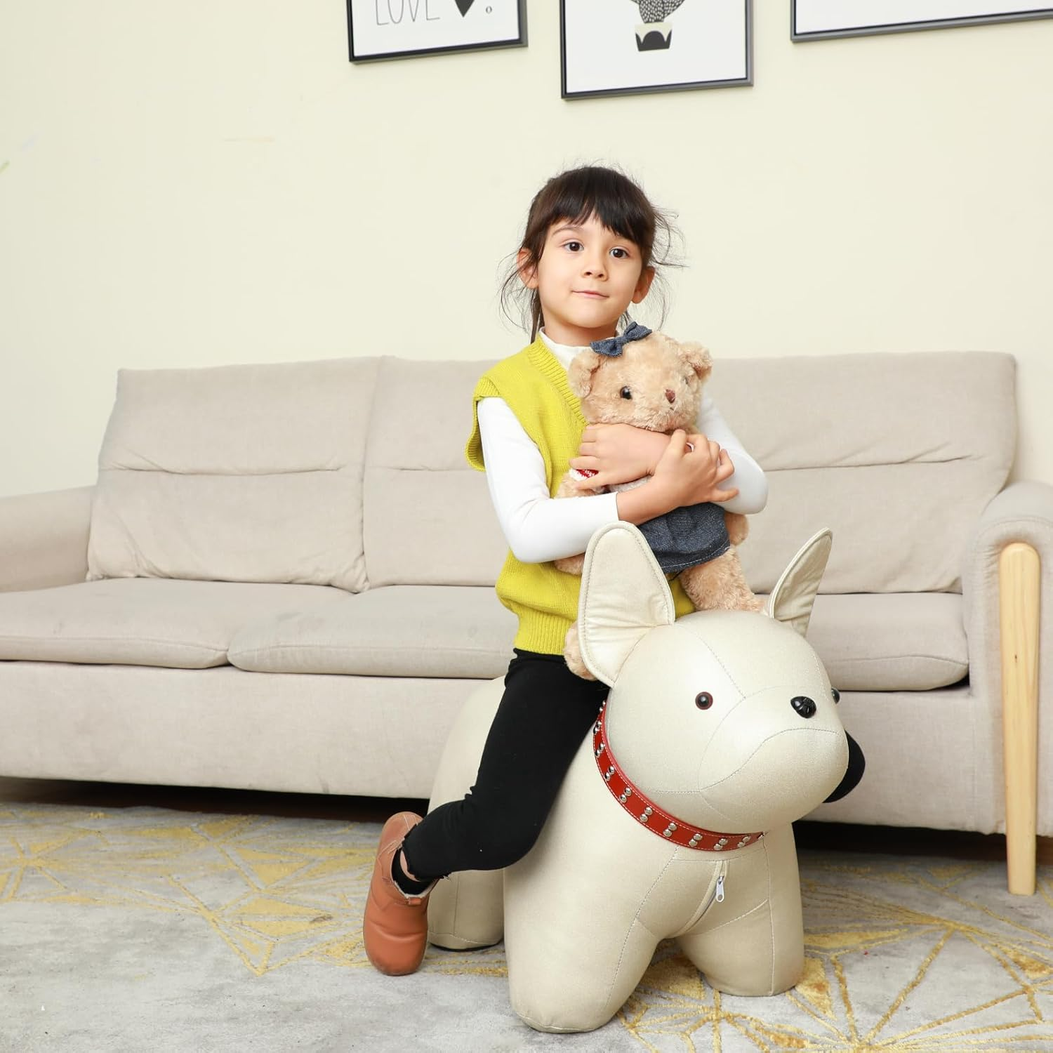 BST FURNH Cute Dog Animal Ottoman Animal Chair Dog PU Leather Pouf Wood Foot Stool Funky Ottoman Nursery Ottoman Puppy Cool Chair image number 2