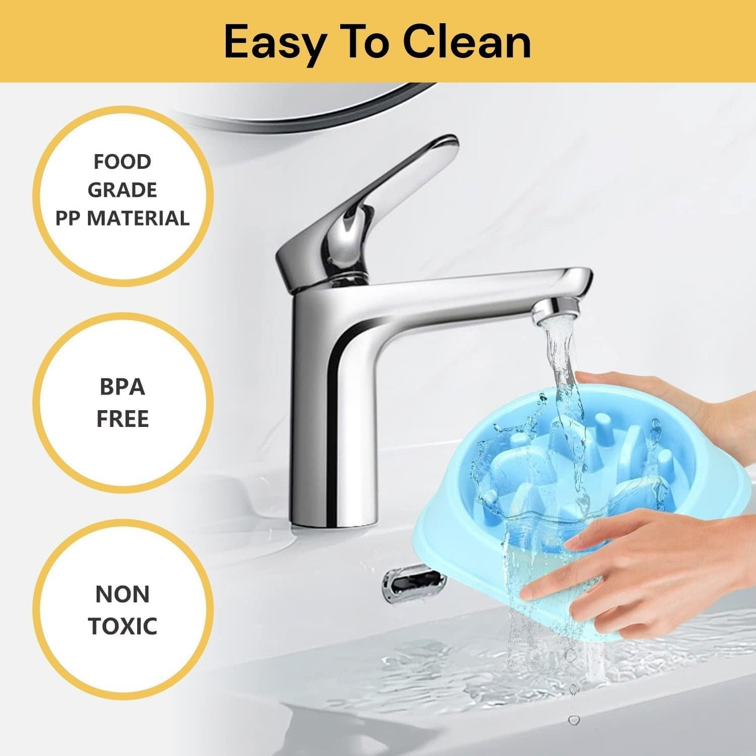 Dog Feeder Slow Eating Pet Bowl Eco-Friendly Durable Non-Toxic Preventing Choking Healthy Design Bowl for Dog Pet Non-Slip Drink Water Bowl Square Base (Light Pink) image number 5