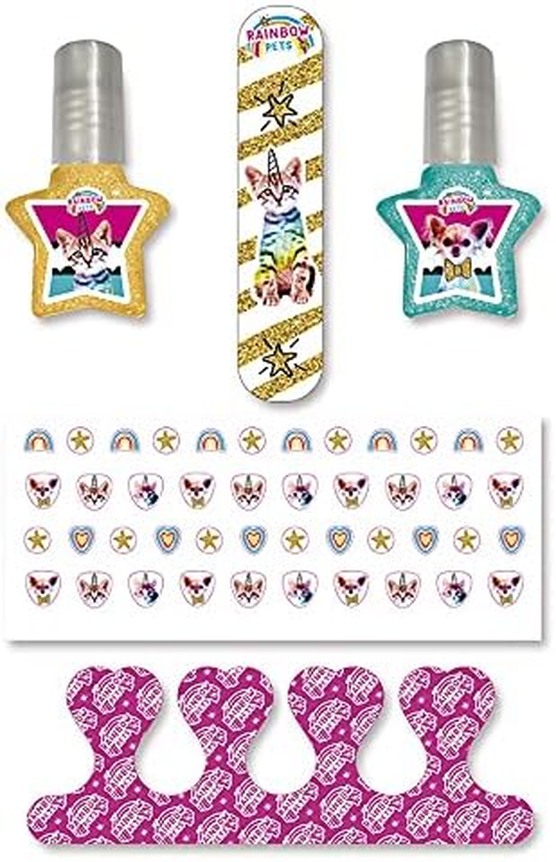 Nail Design Set for Children, Rainbow Pets: Water-Soluble Nail Polish for Children, Nail File, Mini Sticker, Animal Motifs and Varnish Aid image number 1