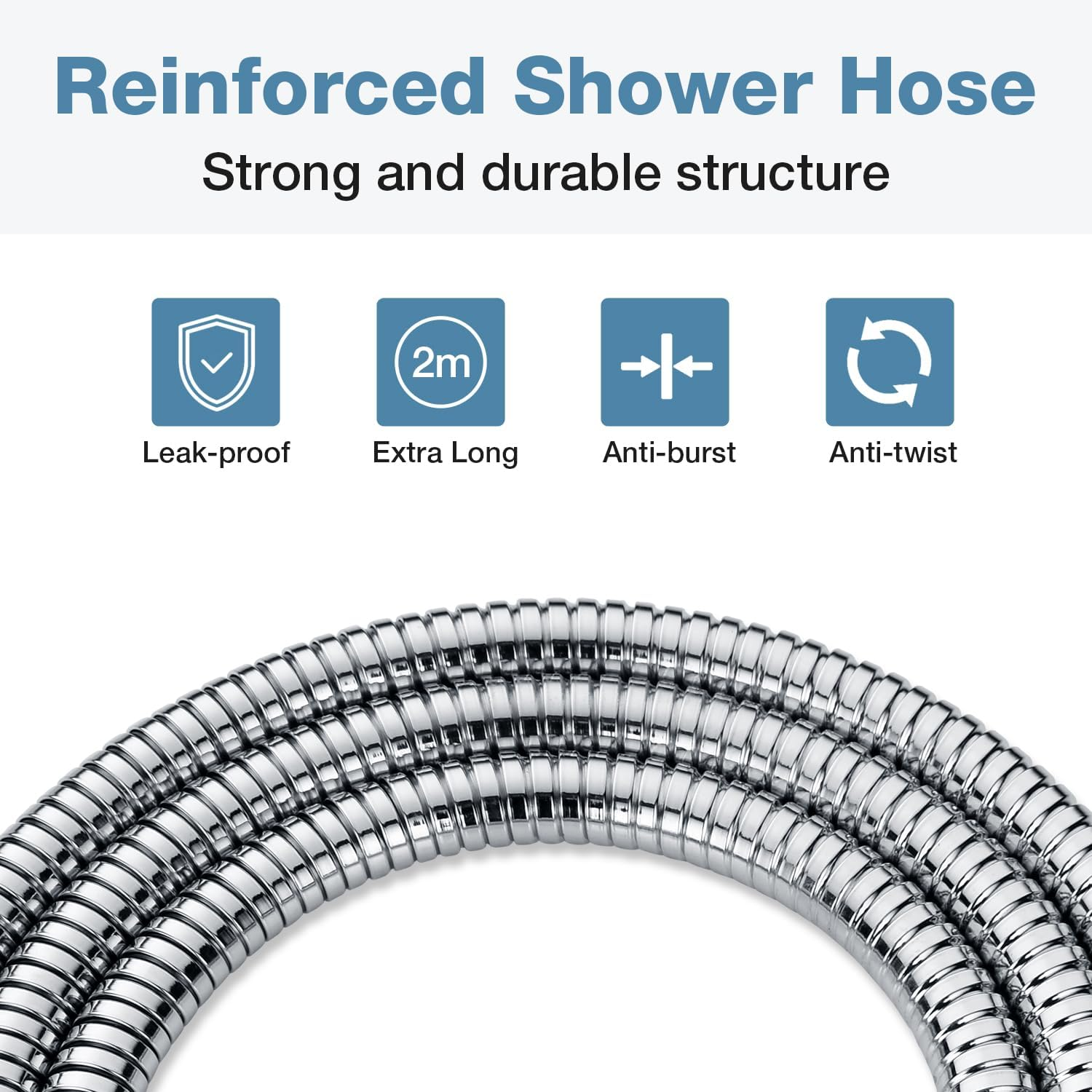 2M Shower Hose Replacement, AU Standard Stainless Steel Flexible Hose with Anti-Twist Design, Universal Fit image number 1