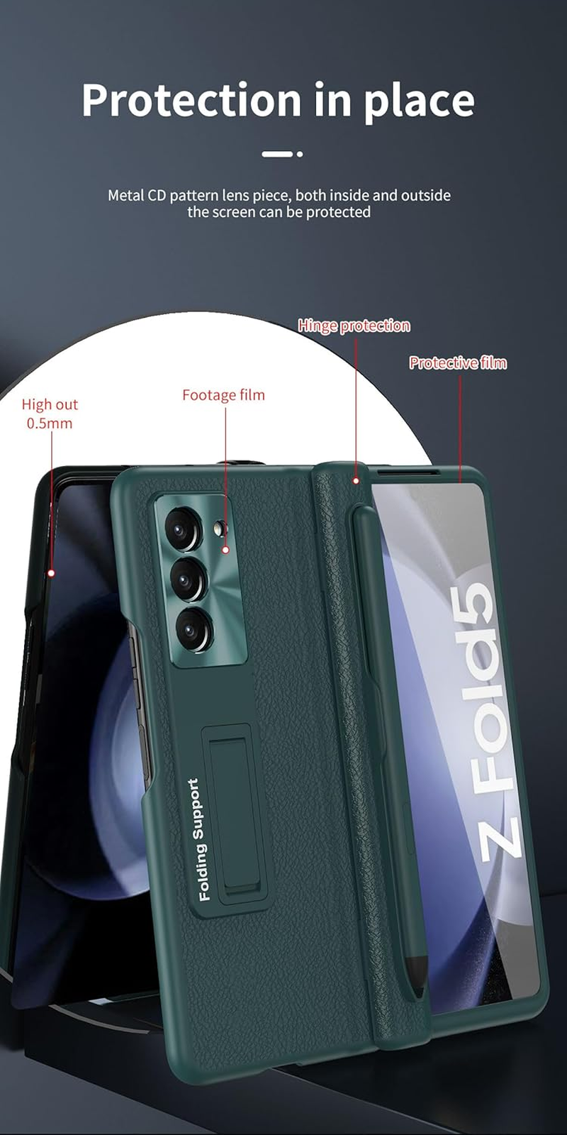 COQUE Samsung Galaxy Z Fold 6 Leather Case with Screen Protector, Stand Cover with Full Body Protection for Hinges - Stylus Slot - Blue