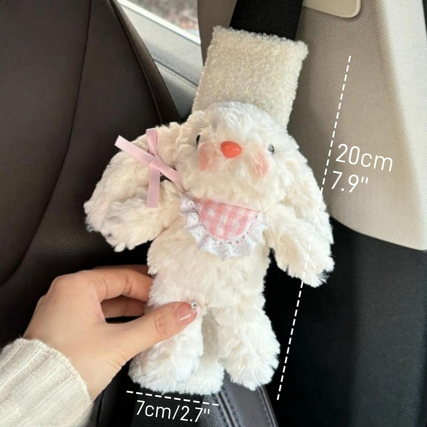 2 PCS Seat Belt Cover Pad, Cute Kawaii Animal Bunny Seatbelt Covers for Adults, Winter Plush Fluffy Soft Seat Belt Cover, Cartoon Seatbelt Cushion,Car Seat Strap Pads (A-Bunny(Pink)) image number 6