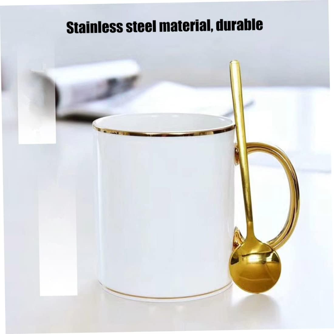 Stainless Steel Espresso Spoons Gold Plated Teaspoons Set Coffee Sugar Spoons for Cake 8PCS Stainless Steel Espresso image number 6