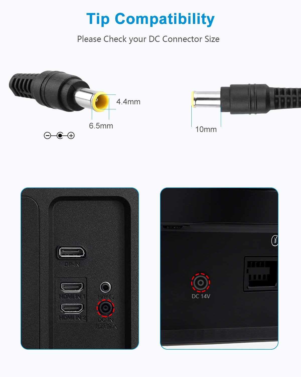 ALITOVE 14V 4A Power Supply Adapter DC 14V Power Cord for for Samsung Monitor 15" 17" 18" 19" 20" 22" 23" 24" 27" 32" LED LCD TFT Monitor TV Power Supply Cord with 6.5 X 4.4Mm image number 4