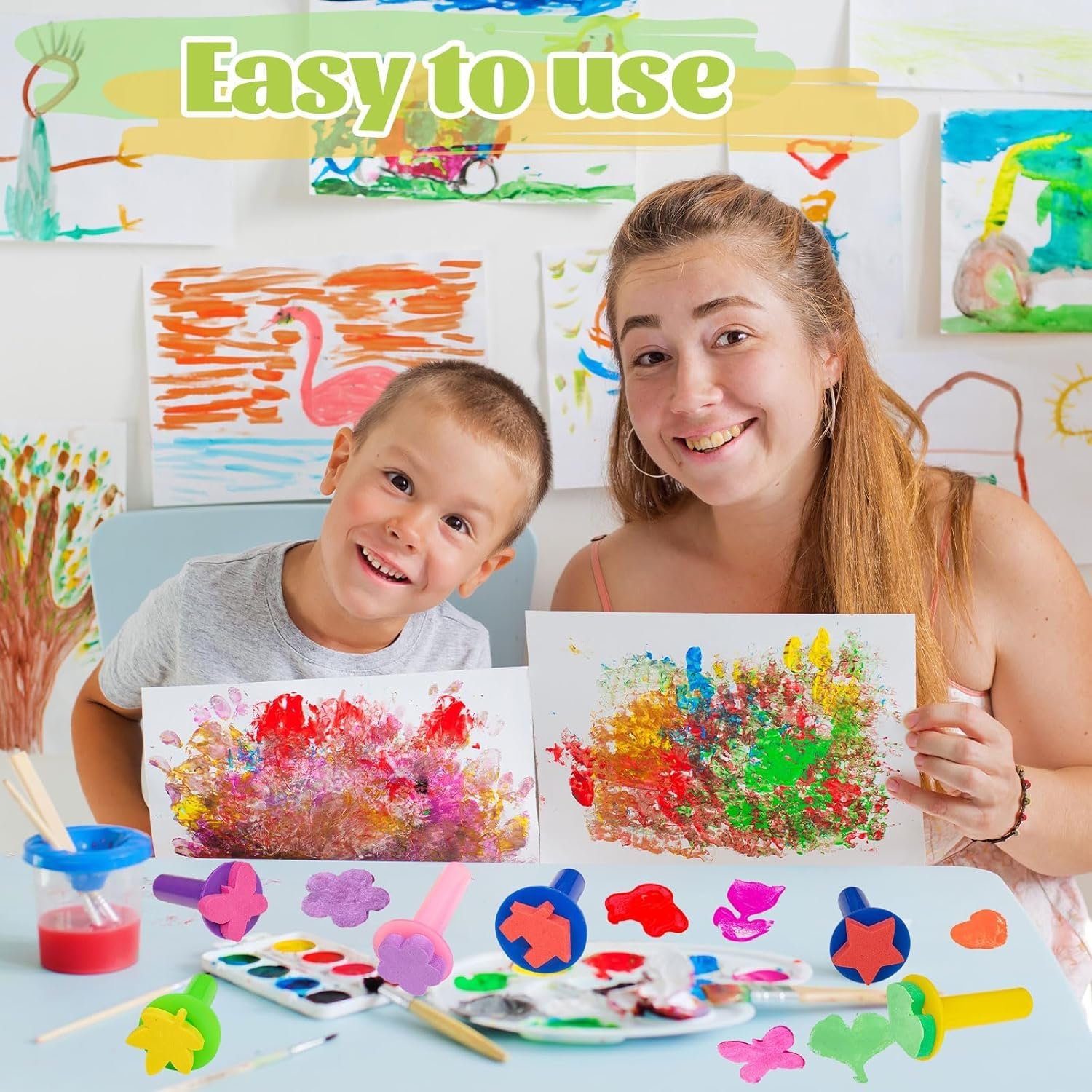 12Pcs Paint Stamps for Kids, Painting Sponges, Educational Foam Stamps for Toddler Finger Painting, Sponge Brush Set for Kids&rsquo; Artistic Creativity, Foam Art Supplies.