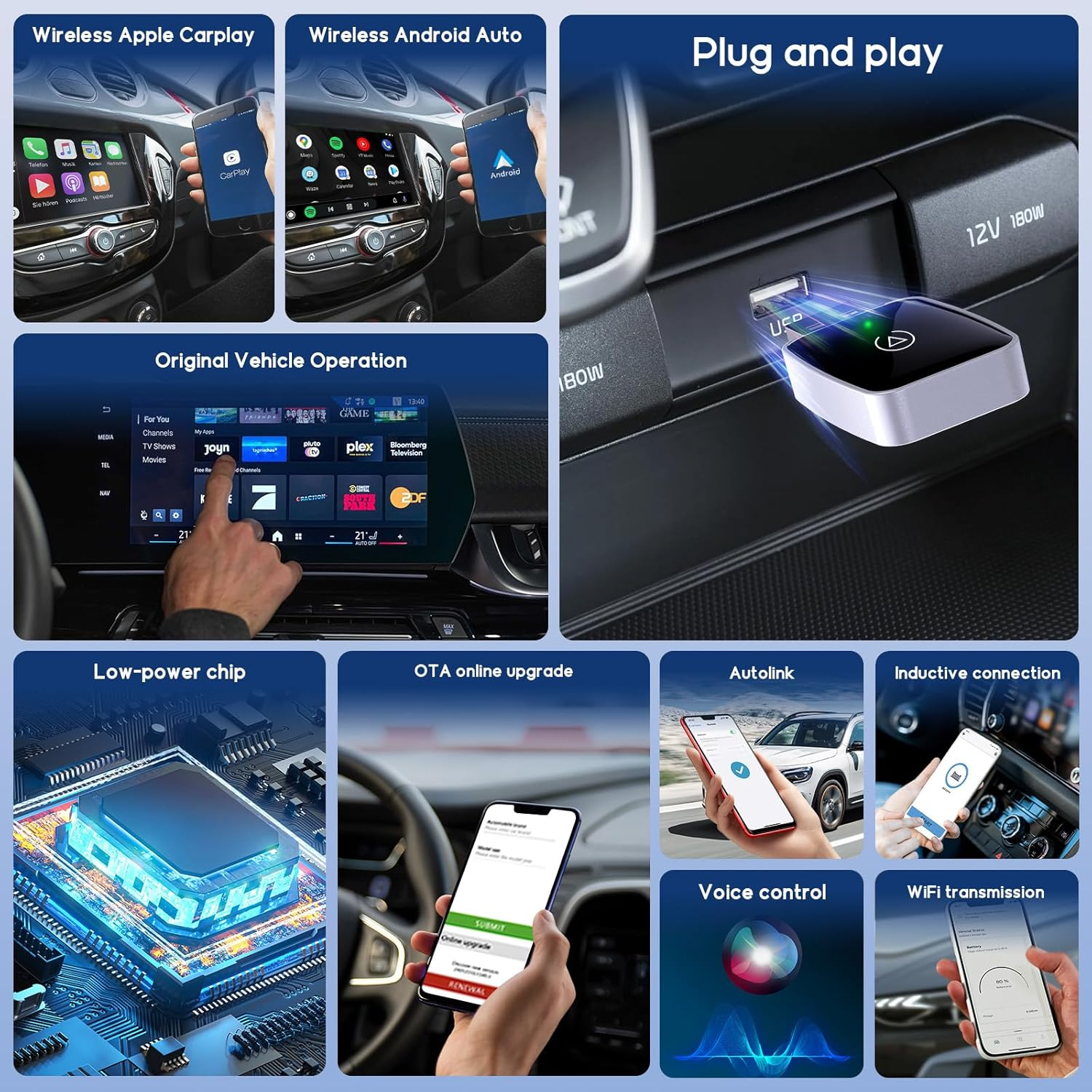 Wireless Carplay Adapter for Iphone/Android, Converts Wired Carplay to Wireless, Plug & Play, Fast Connect, Retains Stock Control, OTA Online Updates, USB-A/C, for Cars from 2017+/Android 10+/ Ios 10+ image number 4