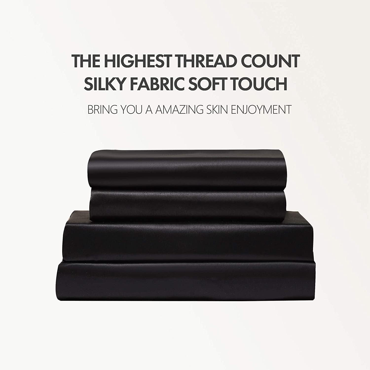 Forzzz Satin Sheets Double Size Silky Soft Satin Bed Sheets,Au Size White Satin Sheet Set, 1 Deep Pocket Fitted Sheet + 2 Pillowcases(Double,Black) image number 4